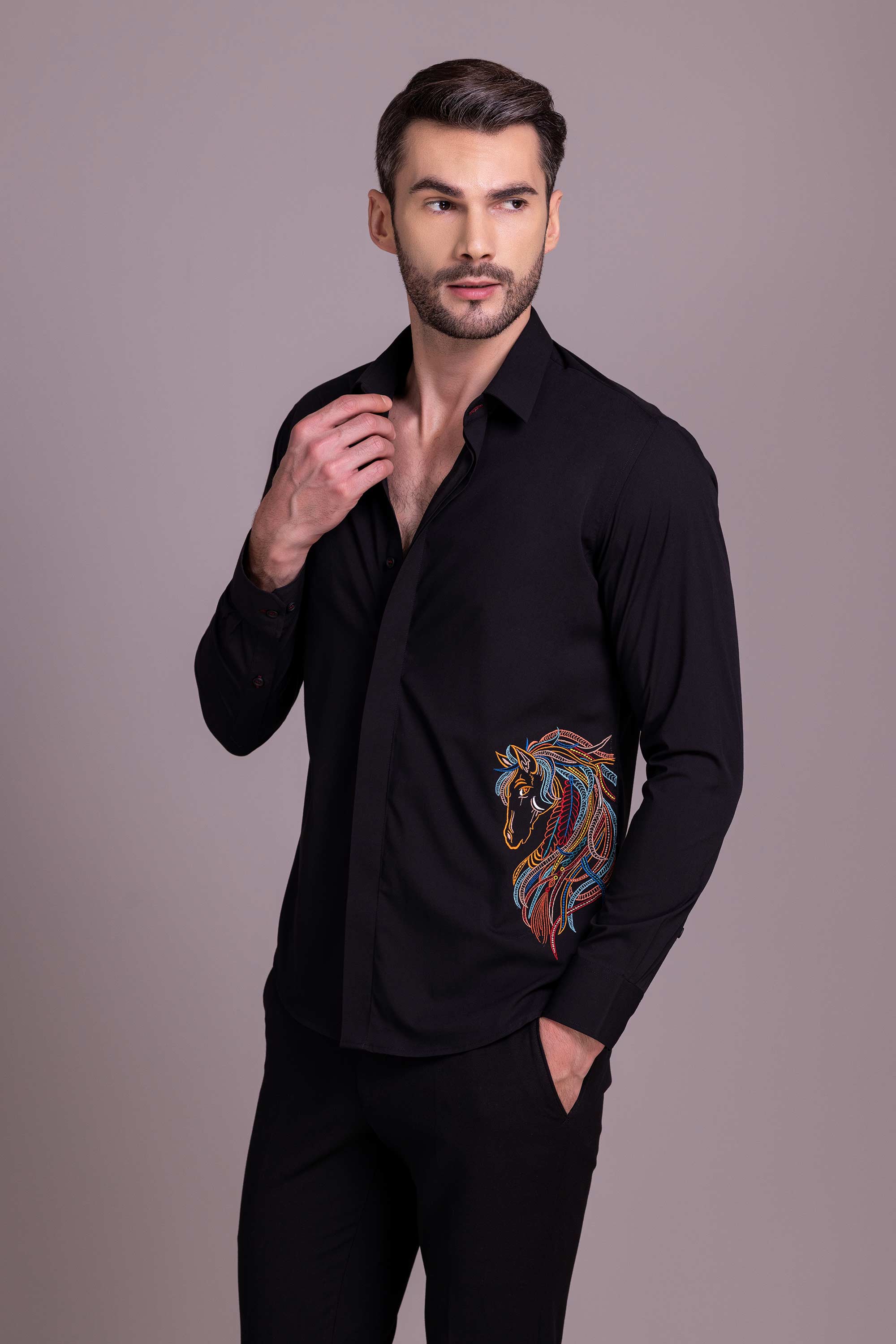 Black Embroidered Shirt