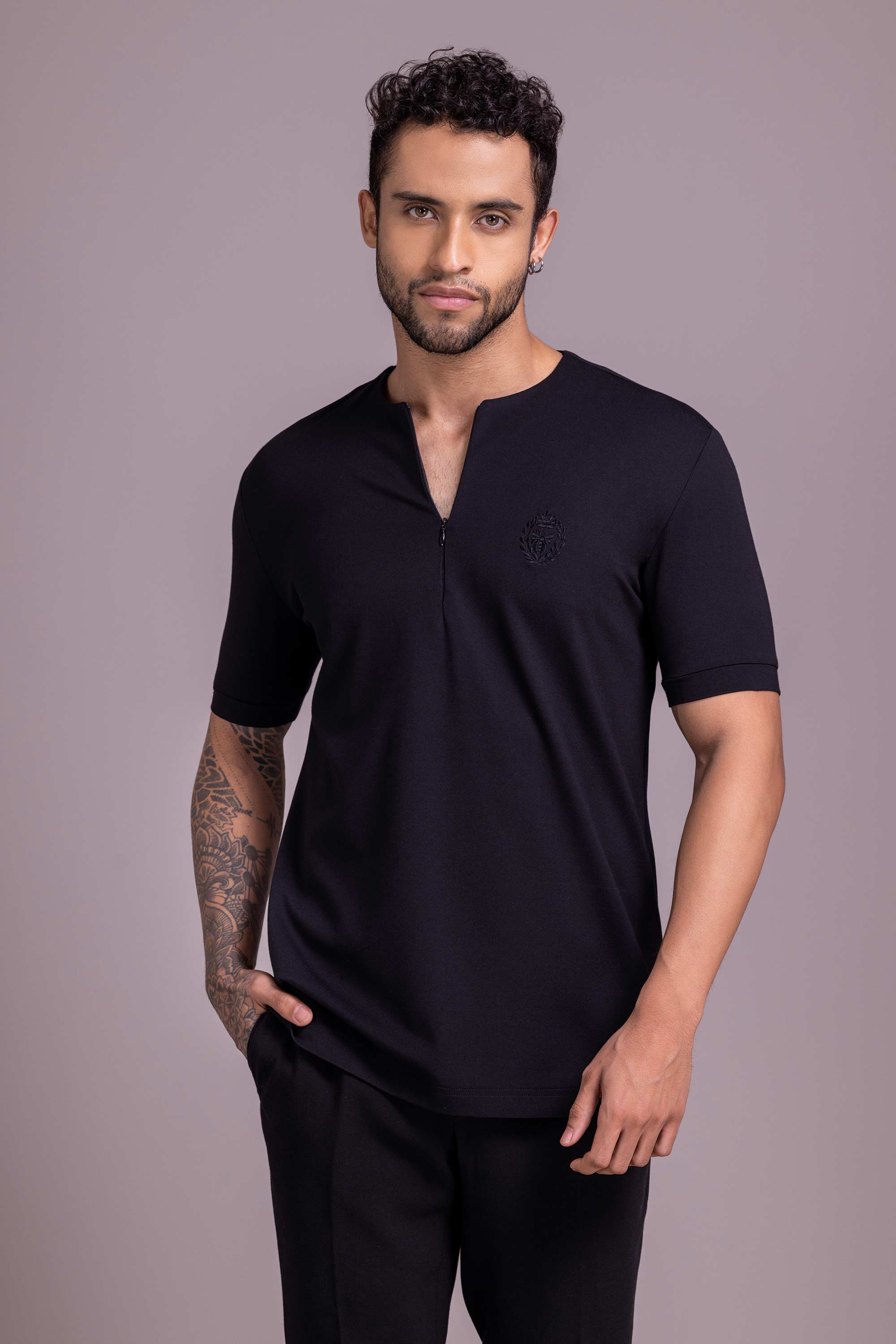Black T- Shirt with Zipper