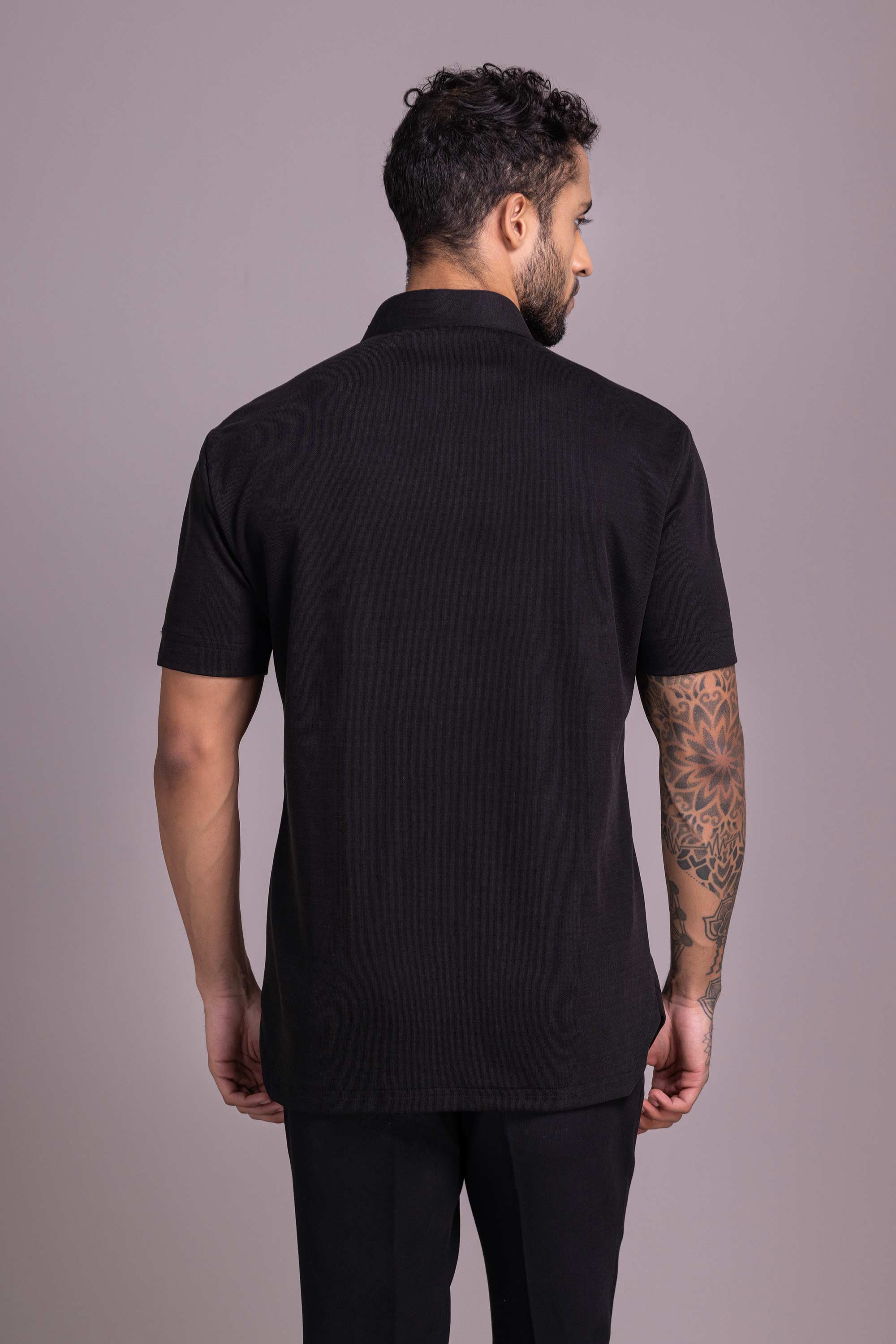 Black T- Shirt with Zipper and Brooch