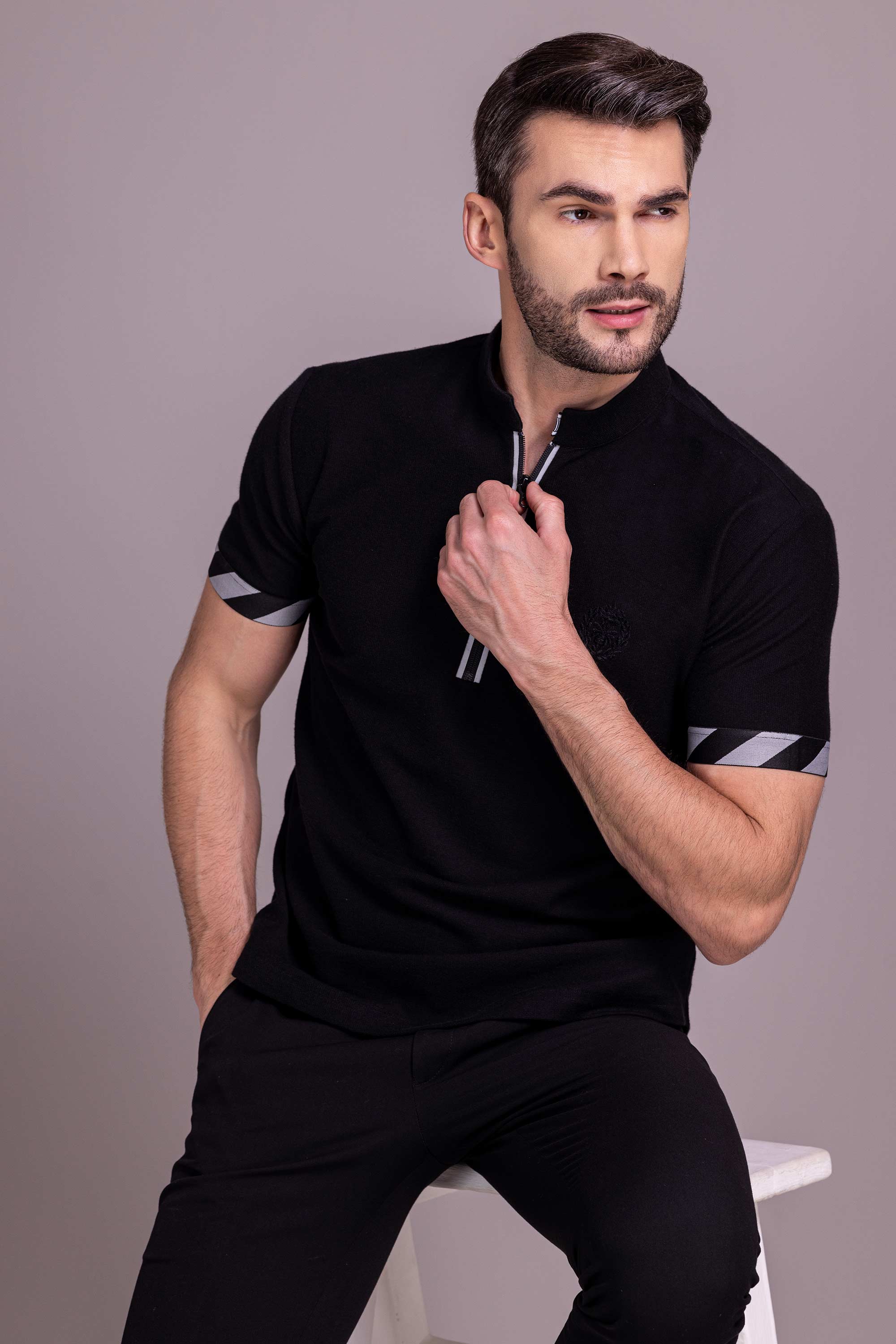 Black T- Shirt with Zipper