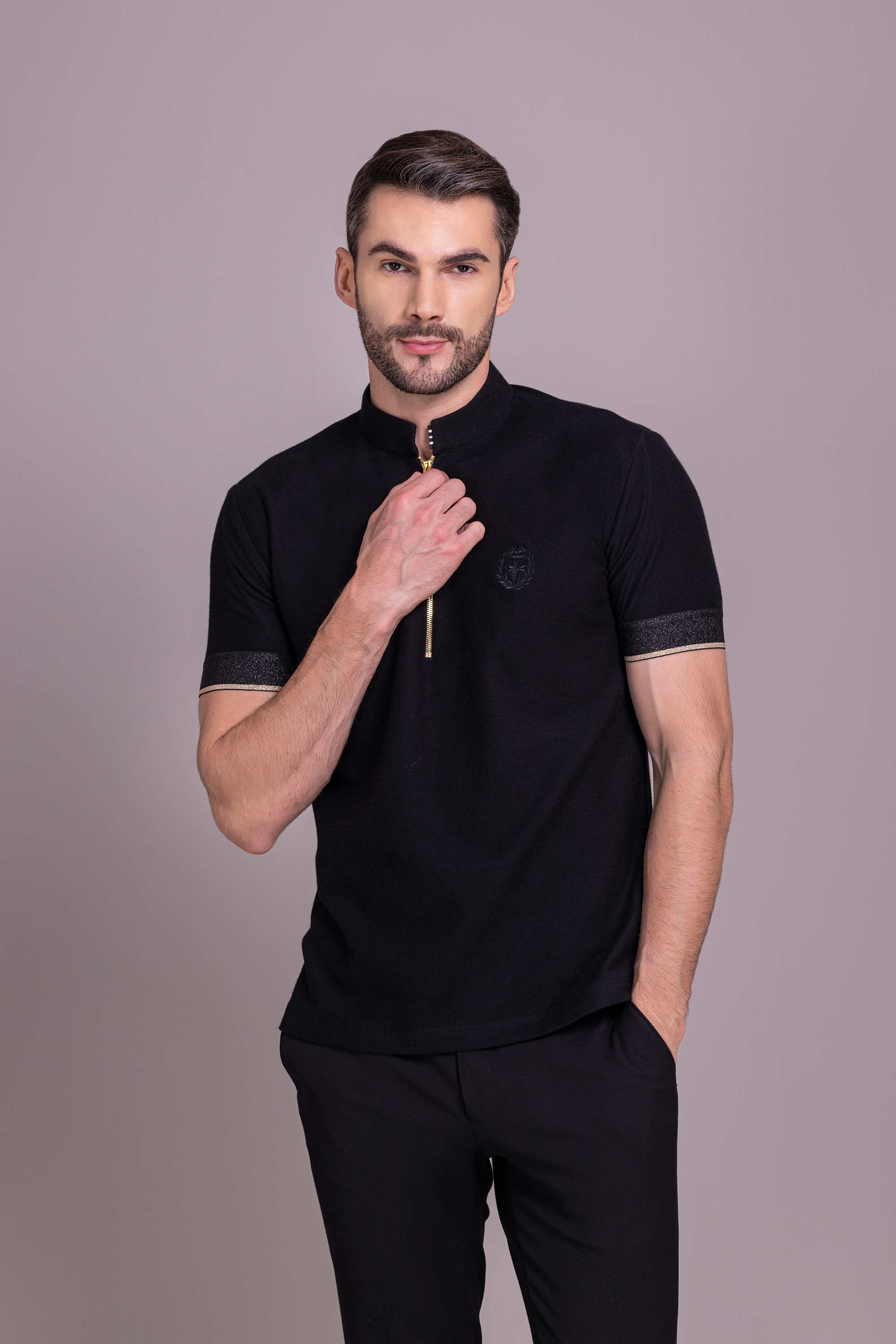 Black T- Shirt with Zipper