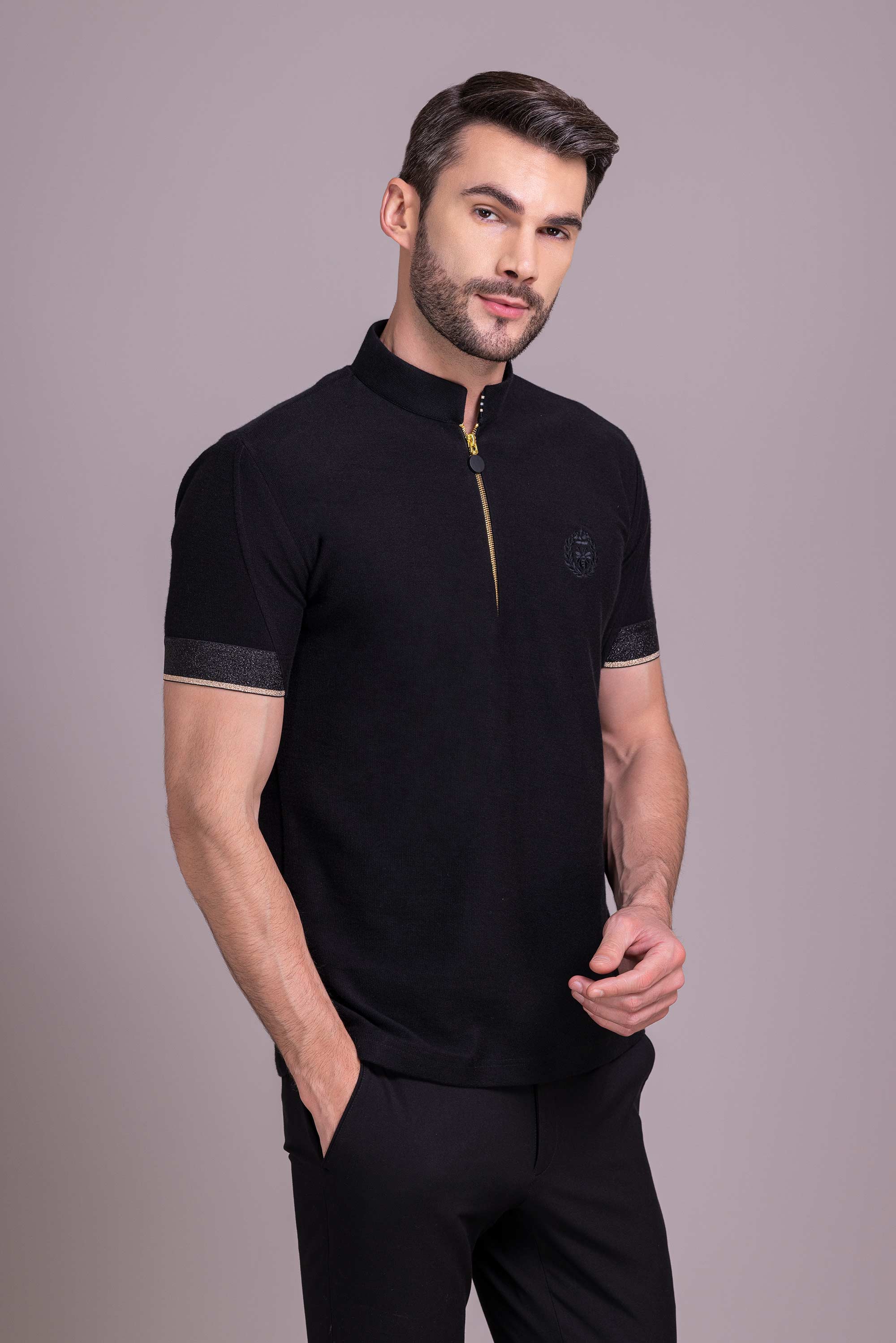 Black T- Shirt with Zipper