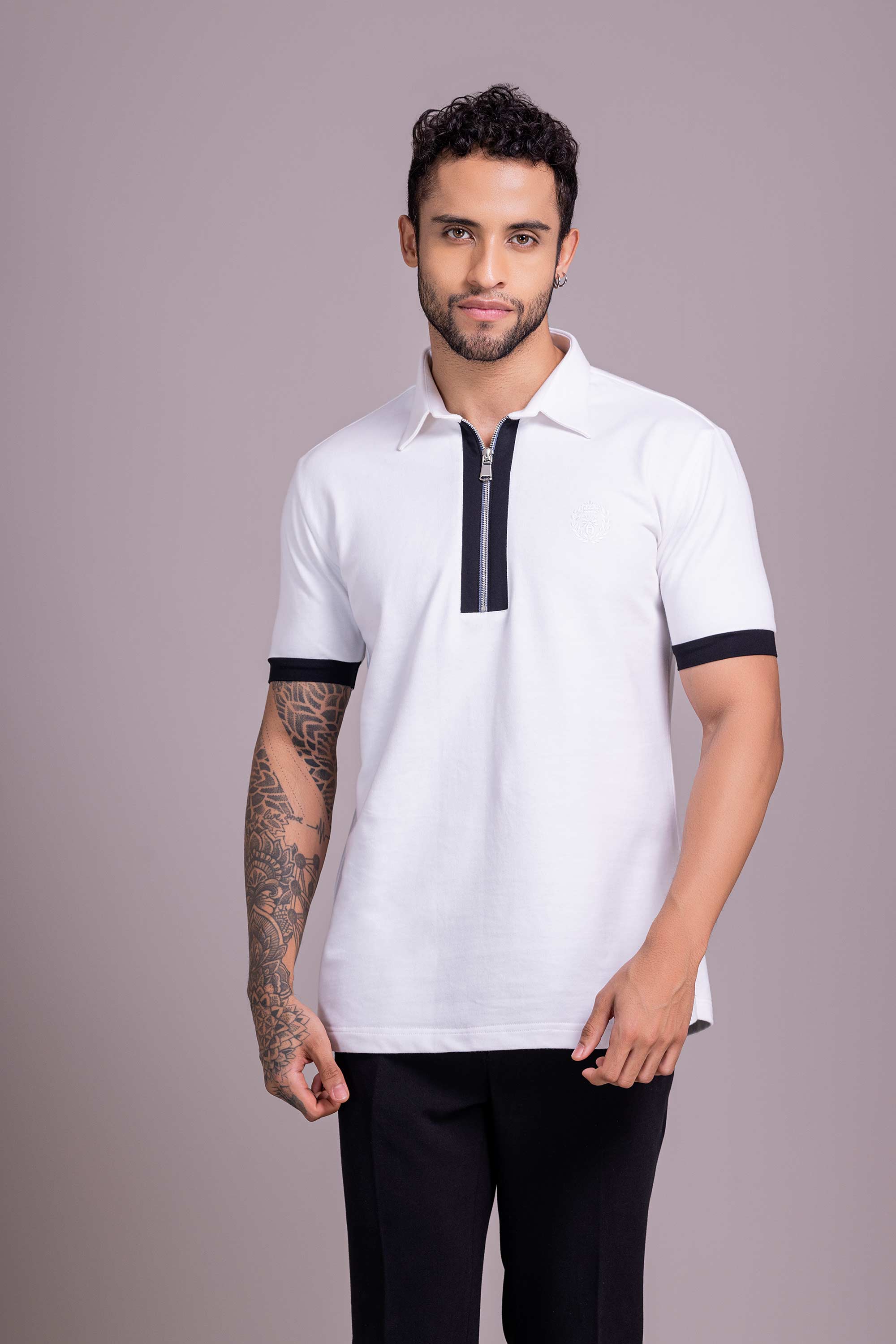 White T- Shirt with Zipper
