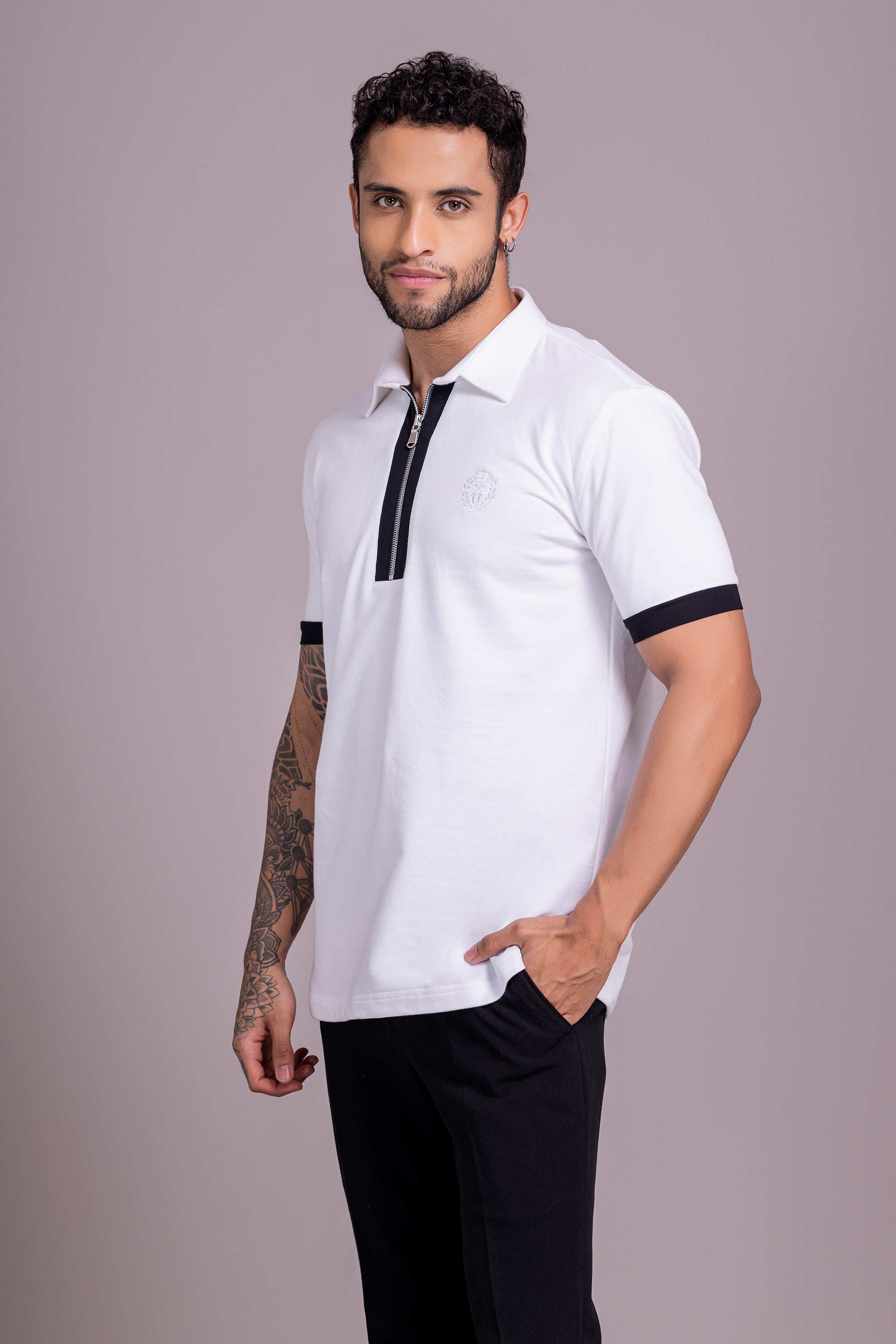 White T- Shirt with Zipper