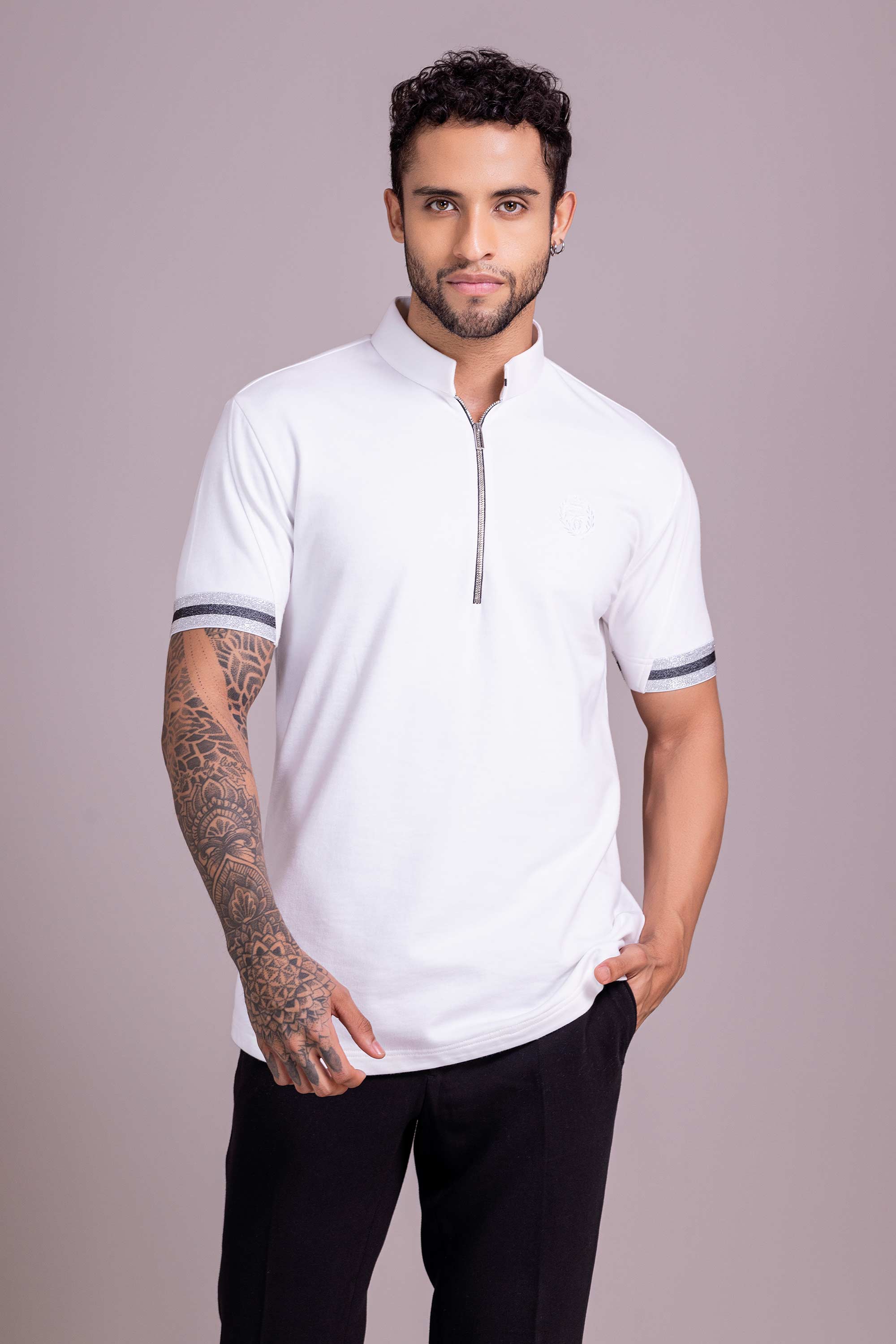 White T- Shirt with Zipper