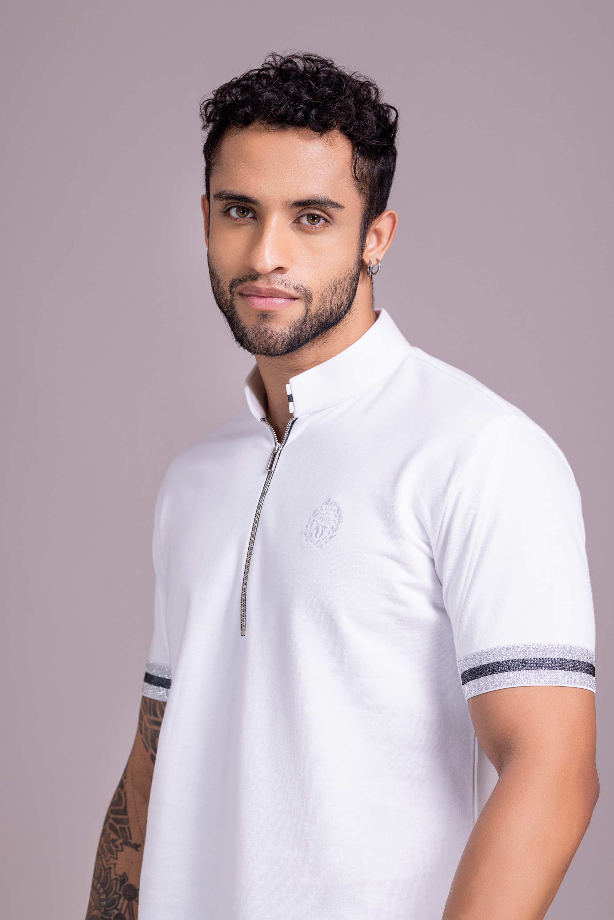 White T- Shirt with Zipper