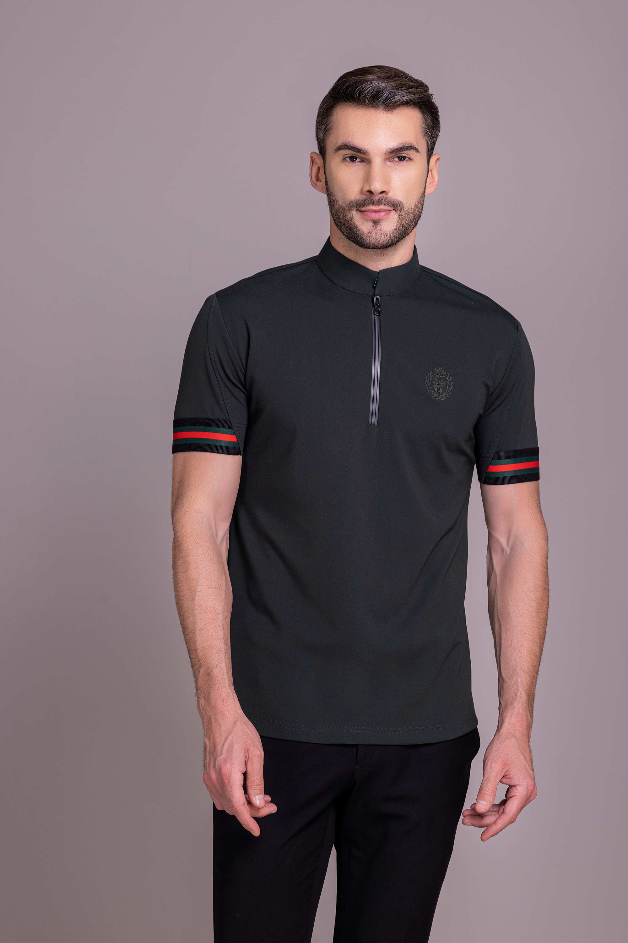 Bottle Green T- Shirt with Zipper