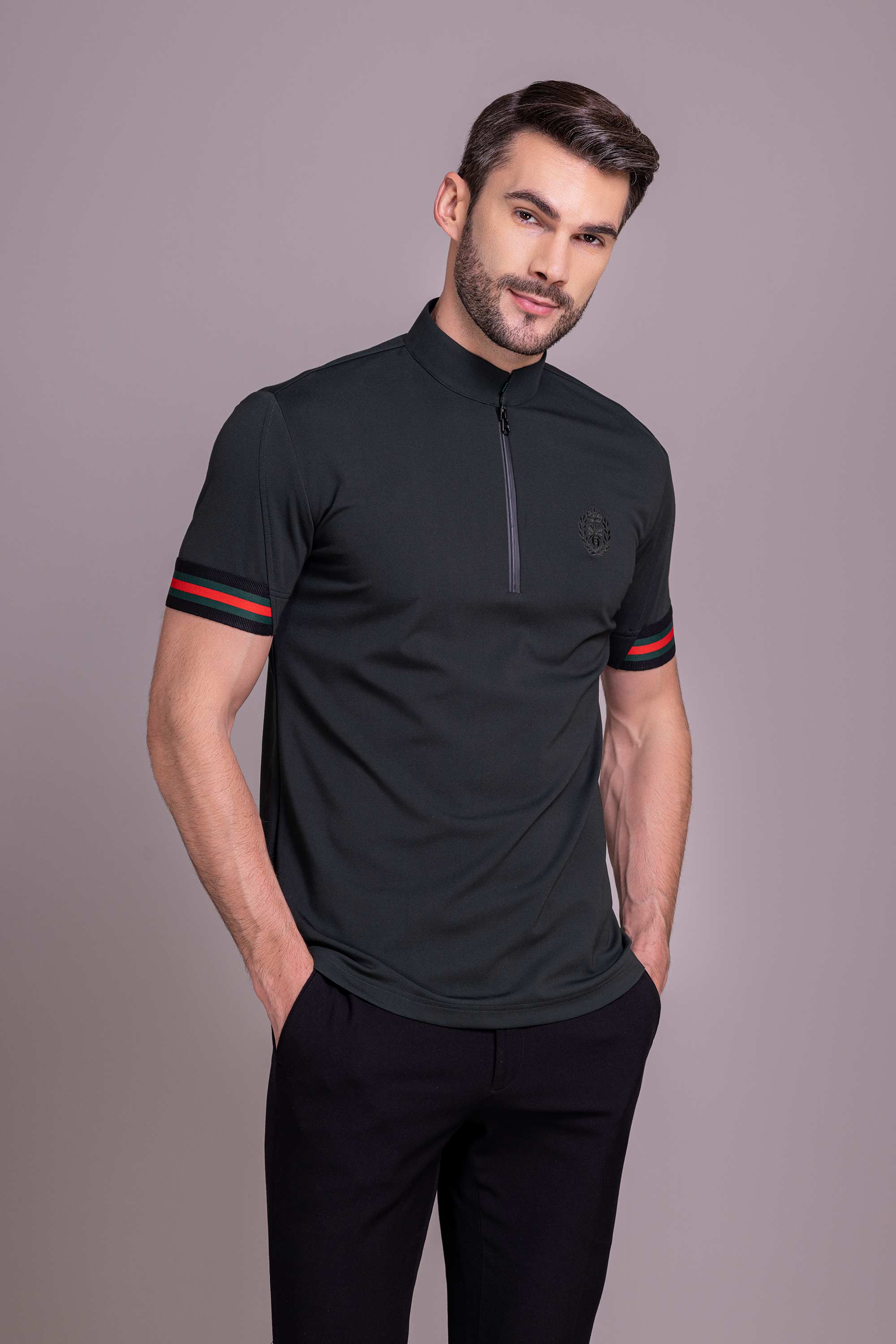 Bottle Green T- Shirt with Zipper