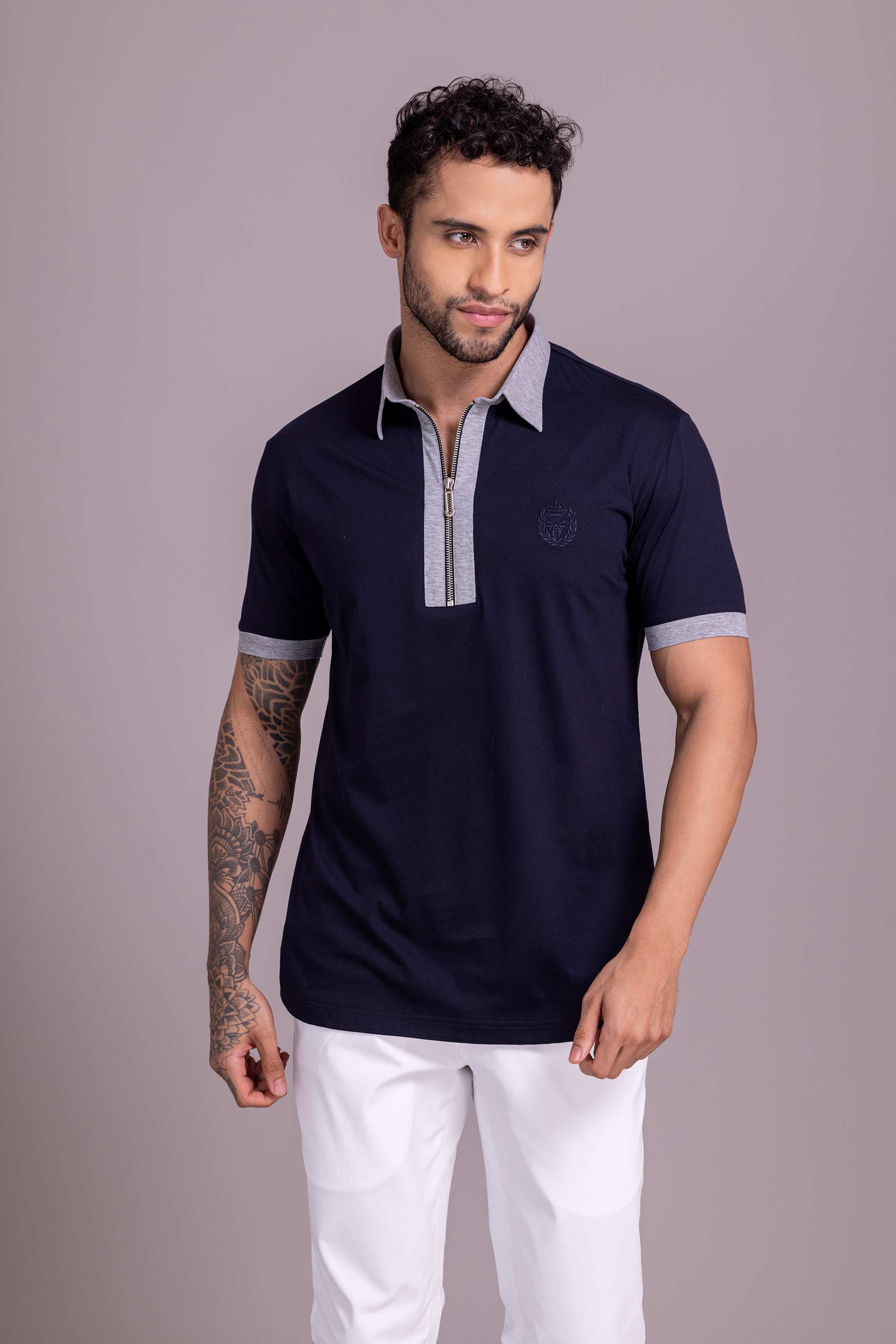 Navy Blue T- Shirt with Zipper