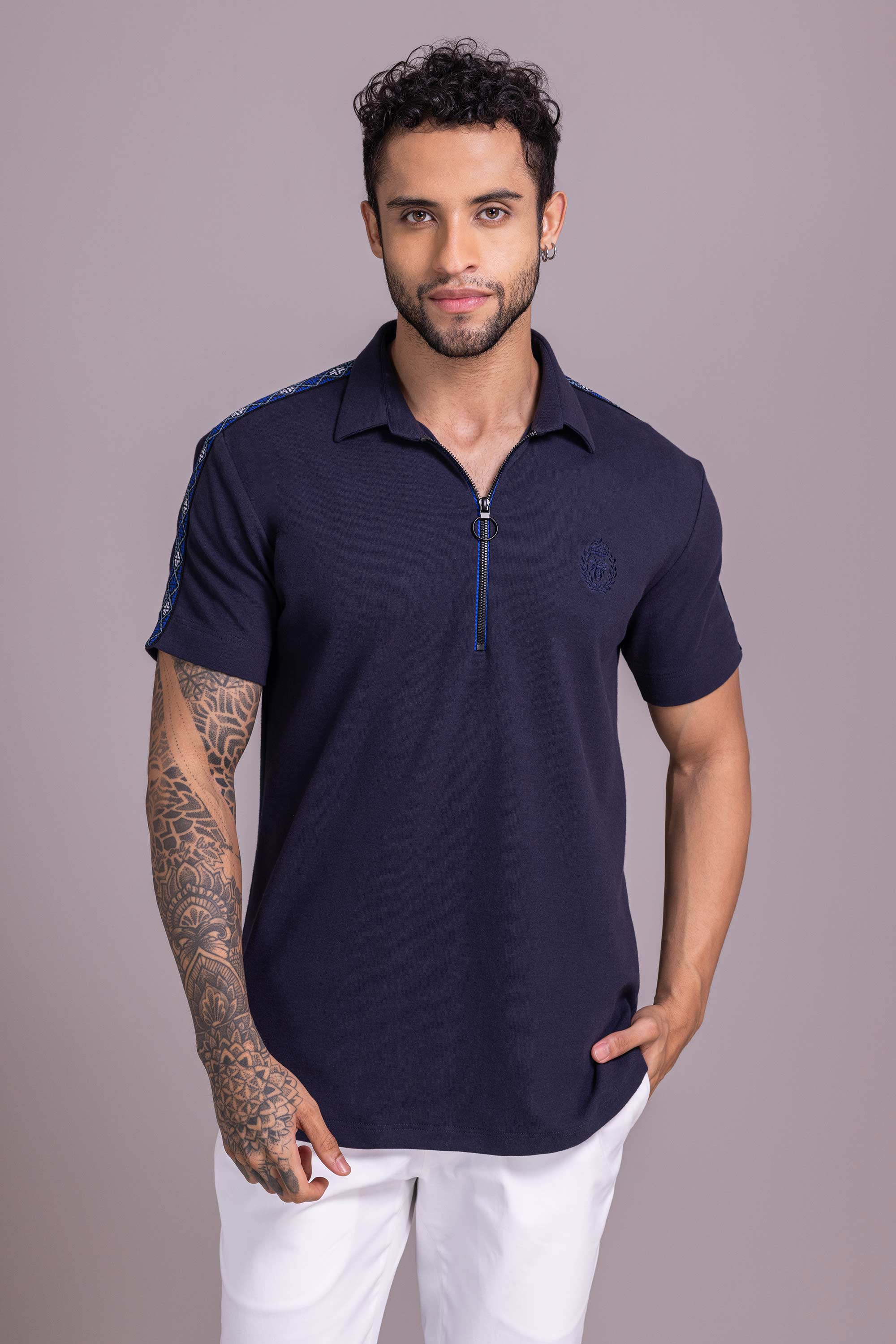 Navy Blue T- Shirt with Zipper