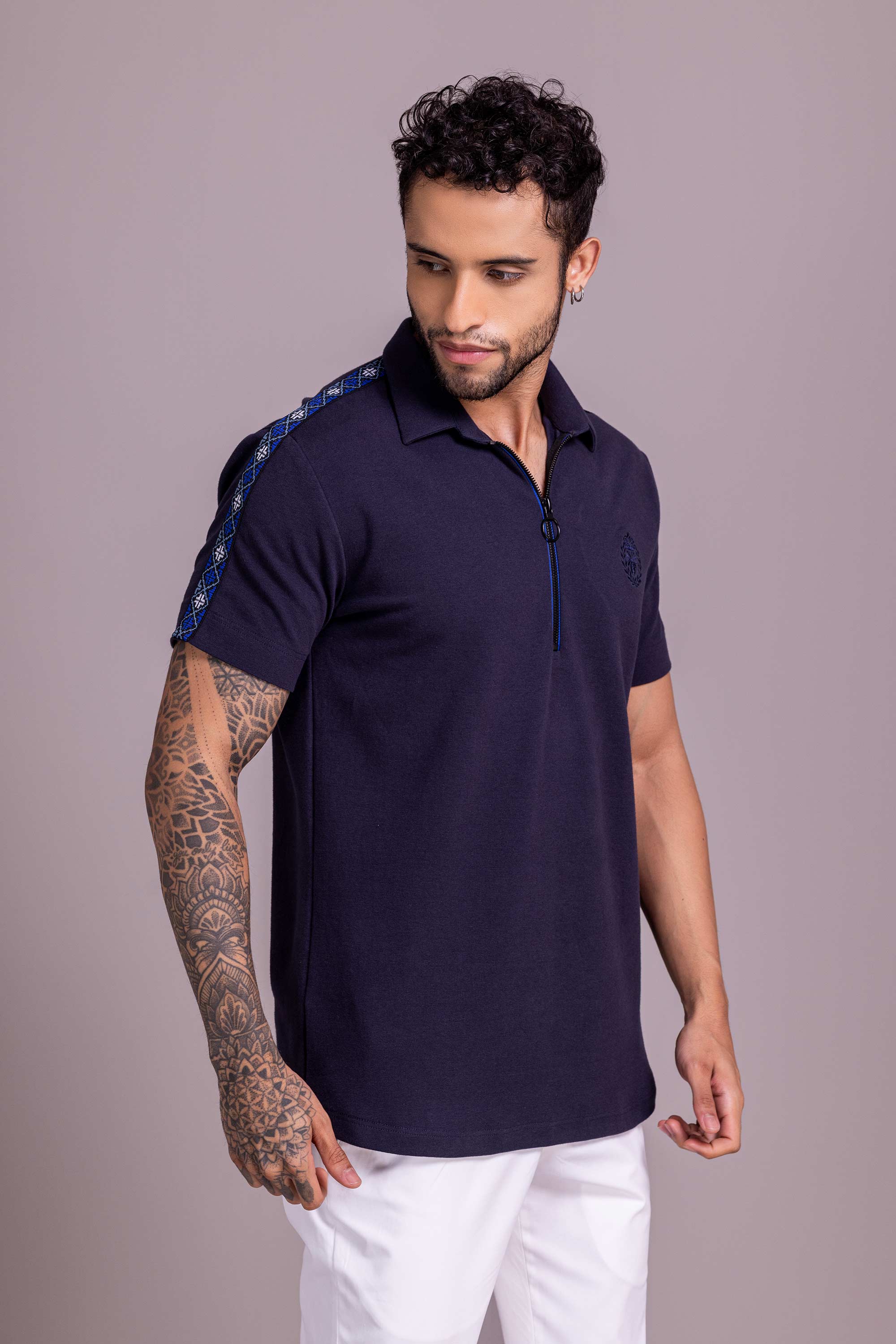 Navy Blue T- Shirt with Zipper