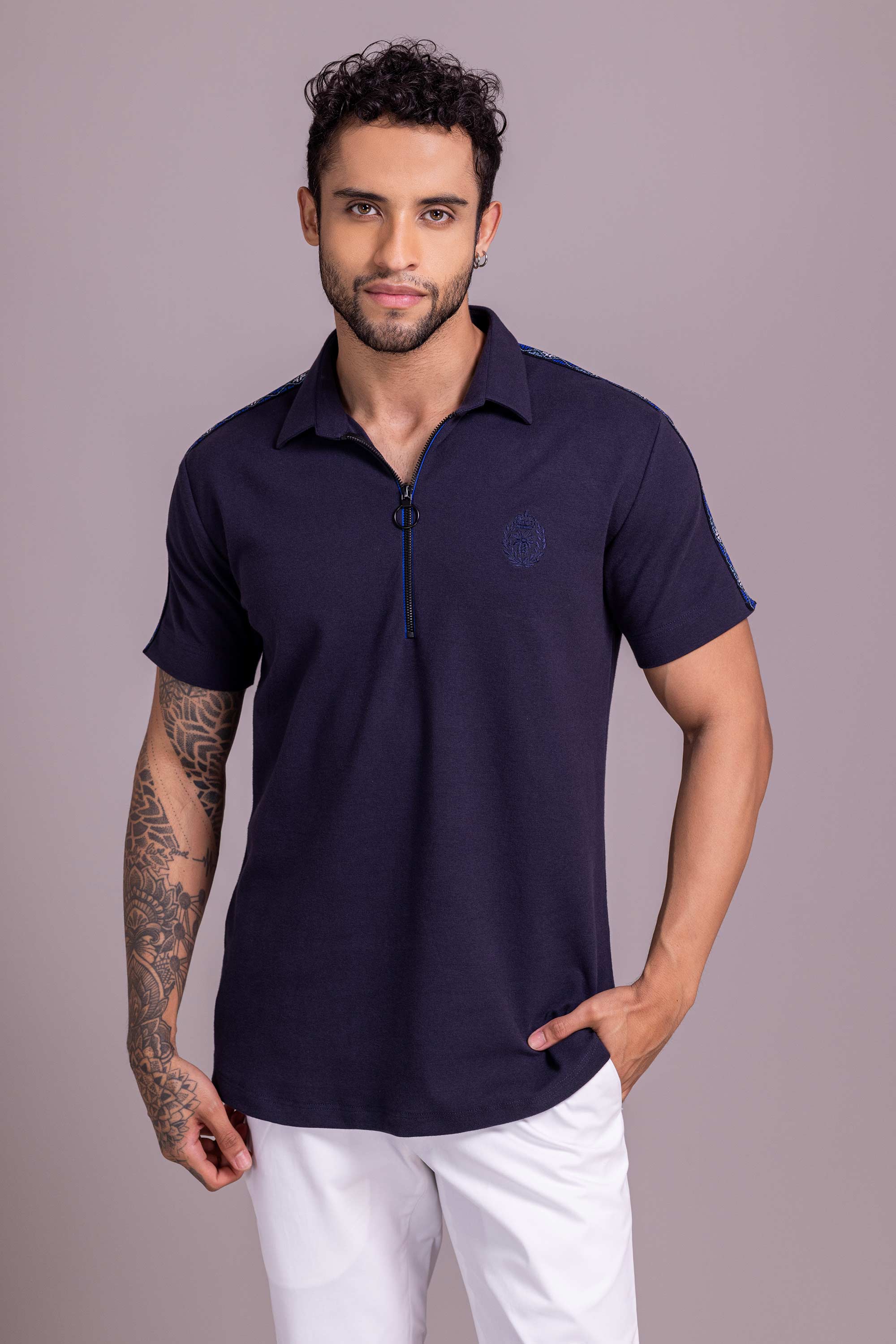 Navy Blue T- Shirt with Zipper