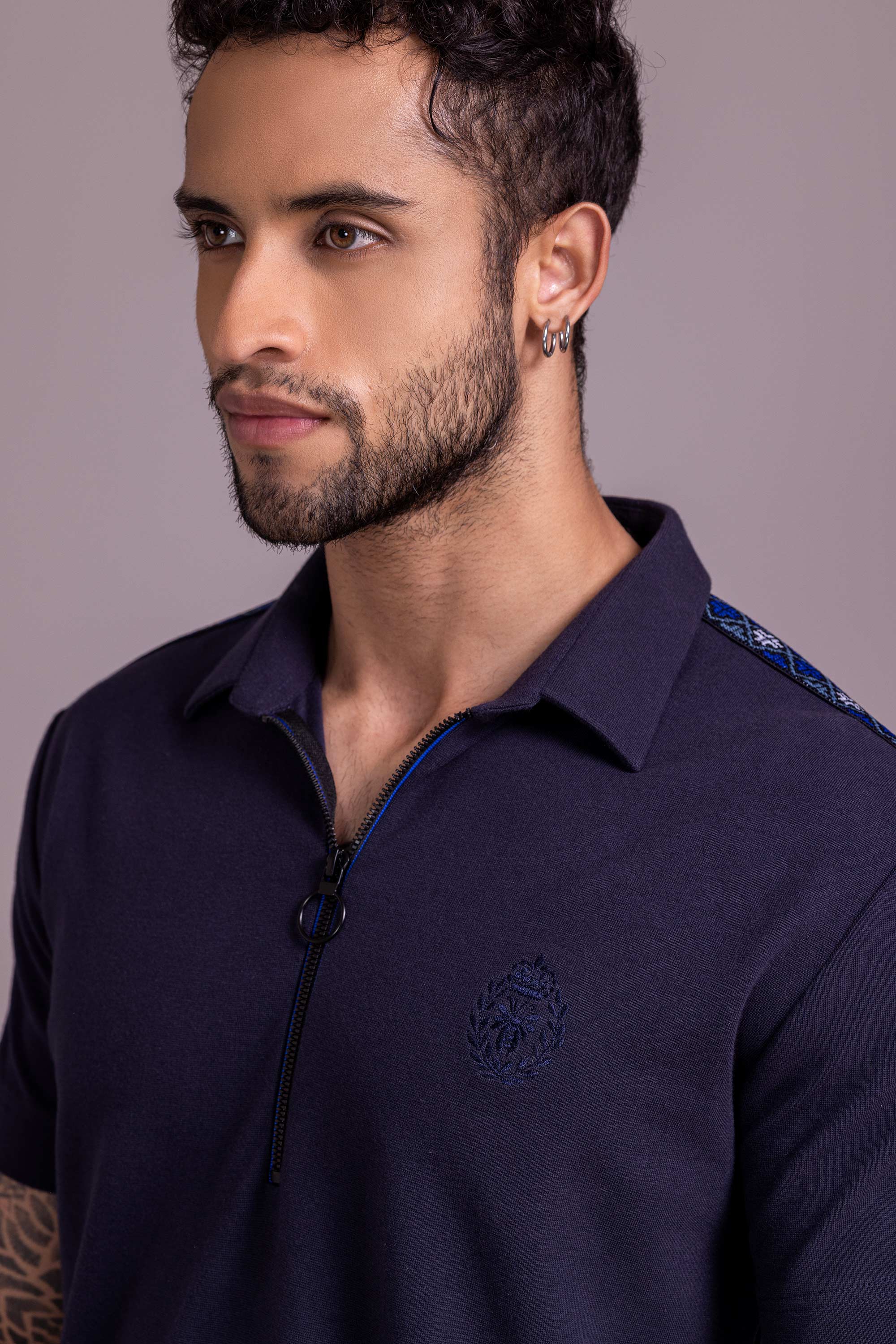 Navy Blue T- Shirt with Zipper