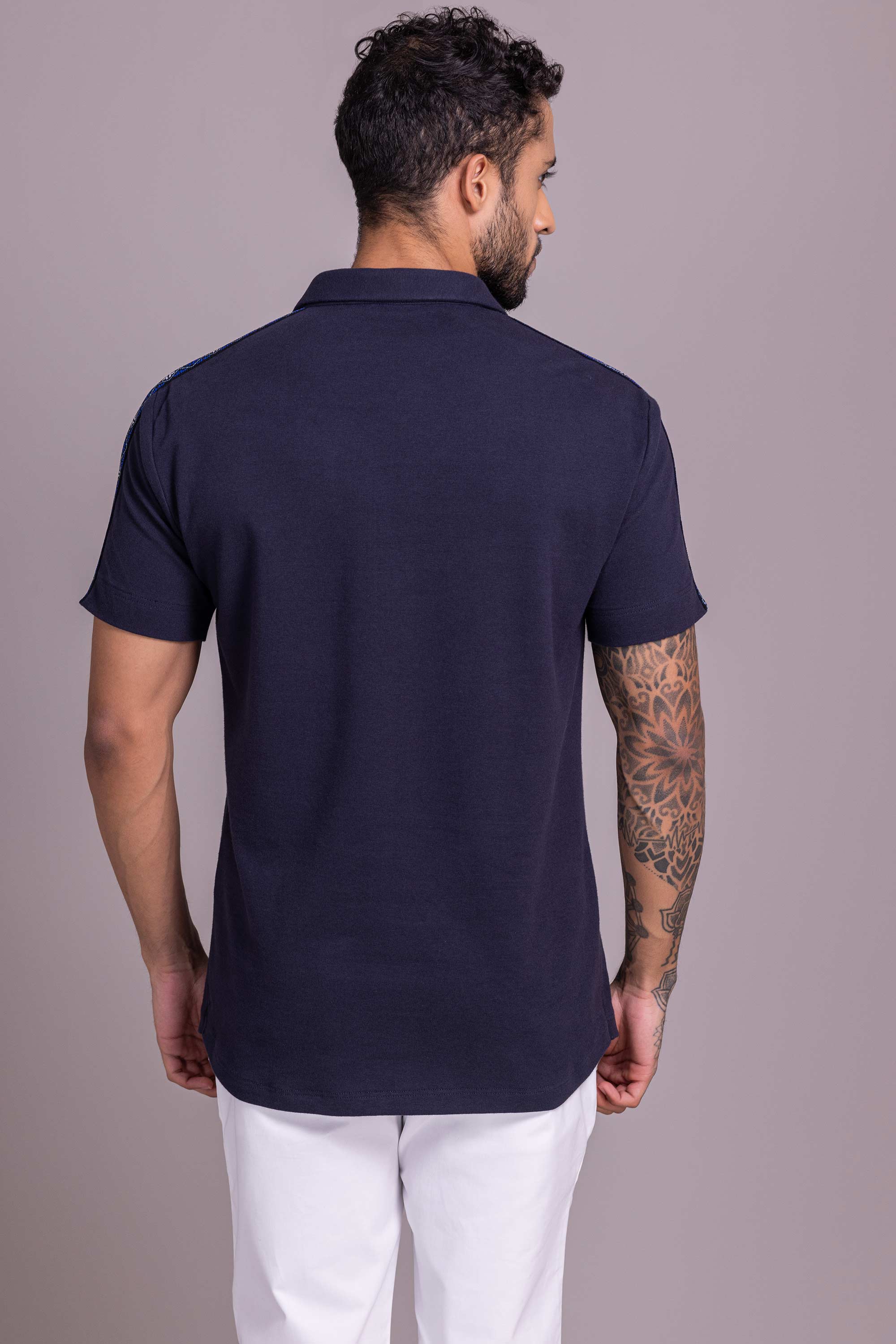 Navy Blue T- Shirt with Zipper