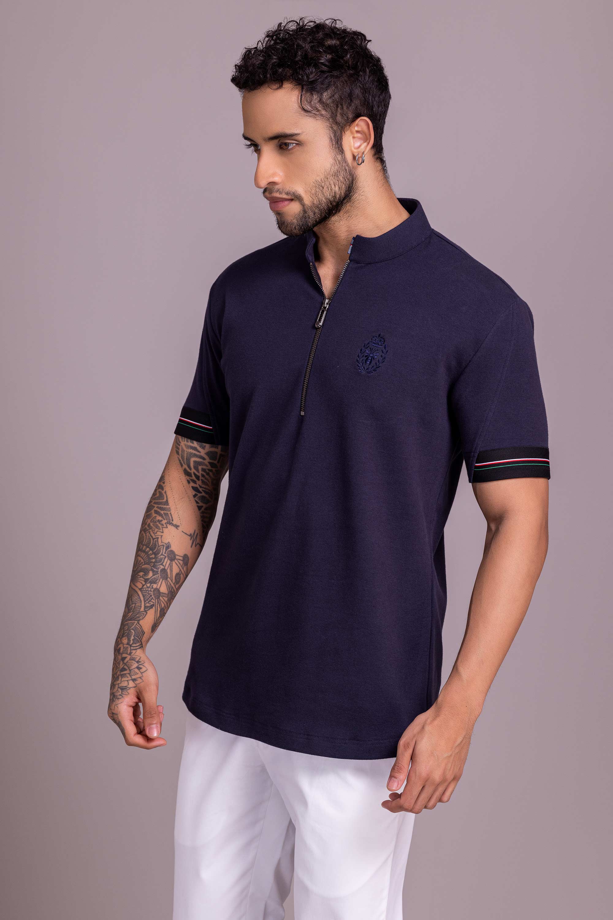 Navy Blue T- Shirt with Zipper