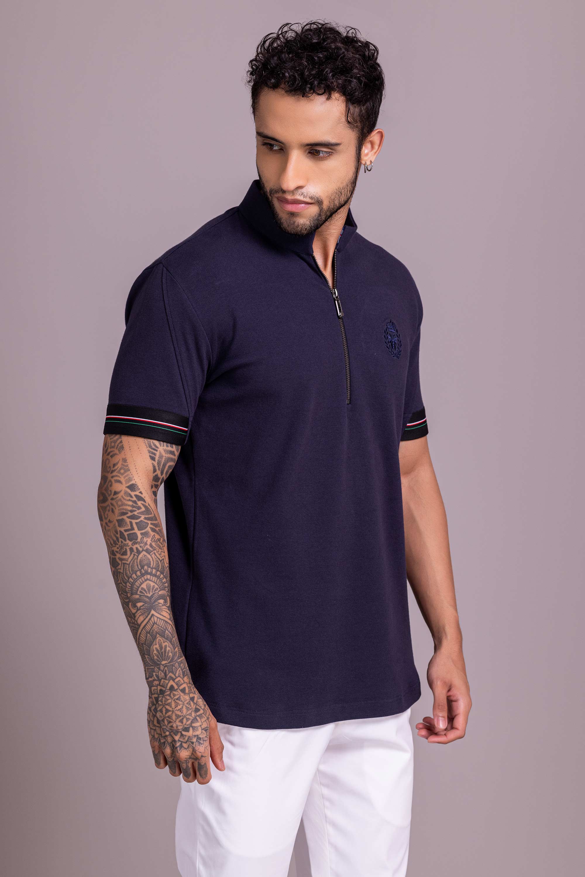 Navy Blue T- Shirt with Zipper