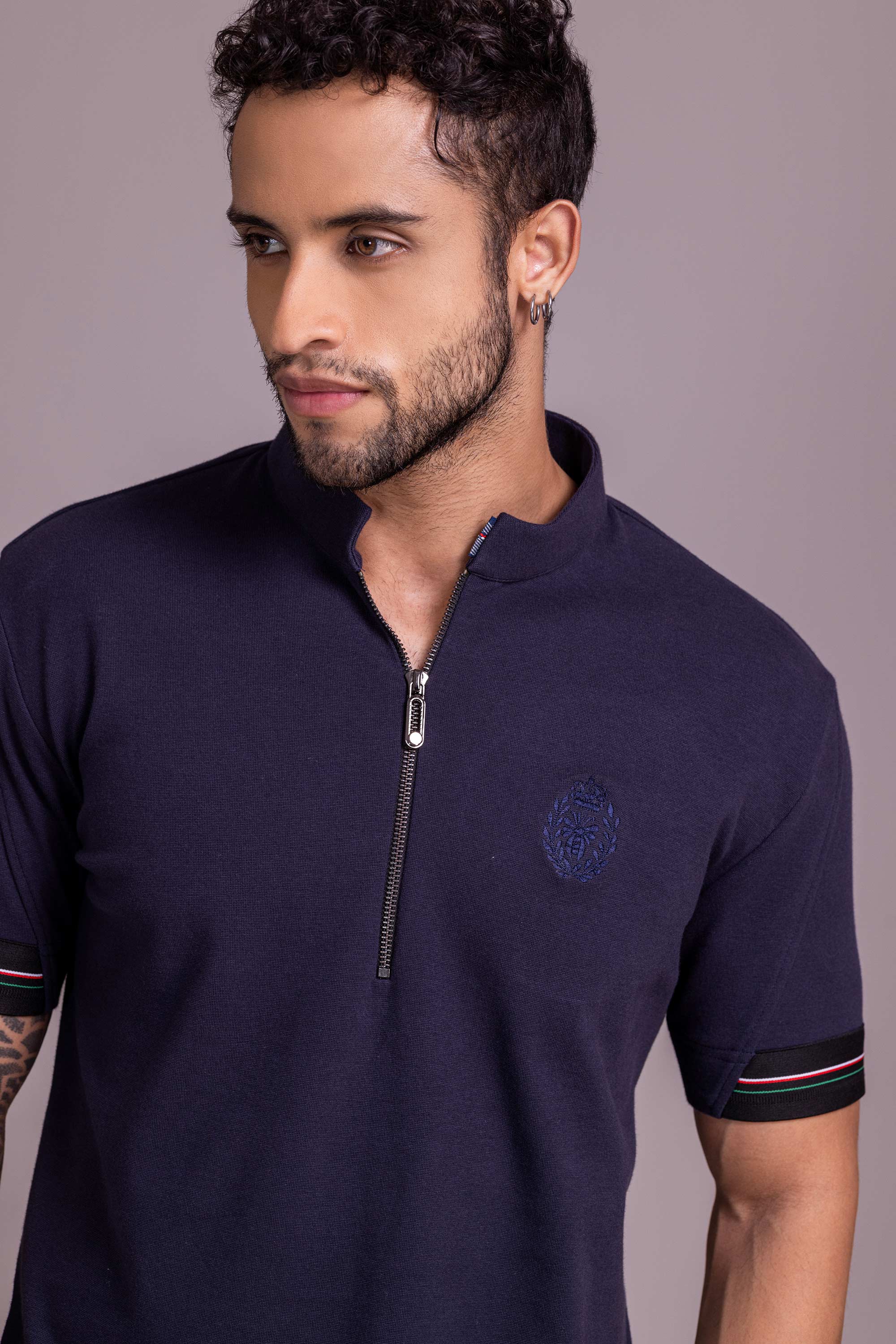 Navy Blue T- Shirt with Zipper