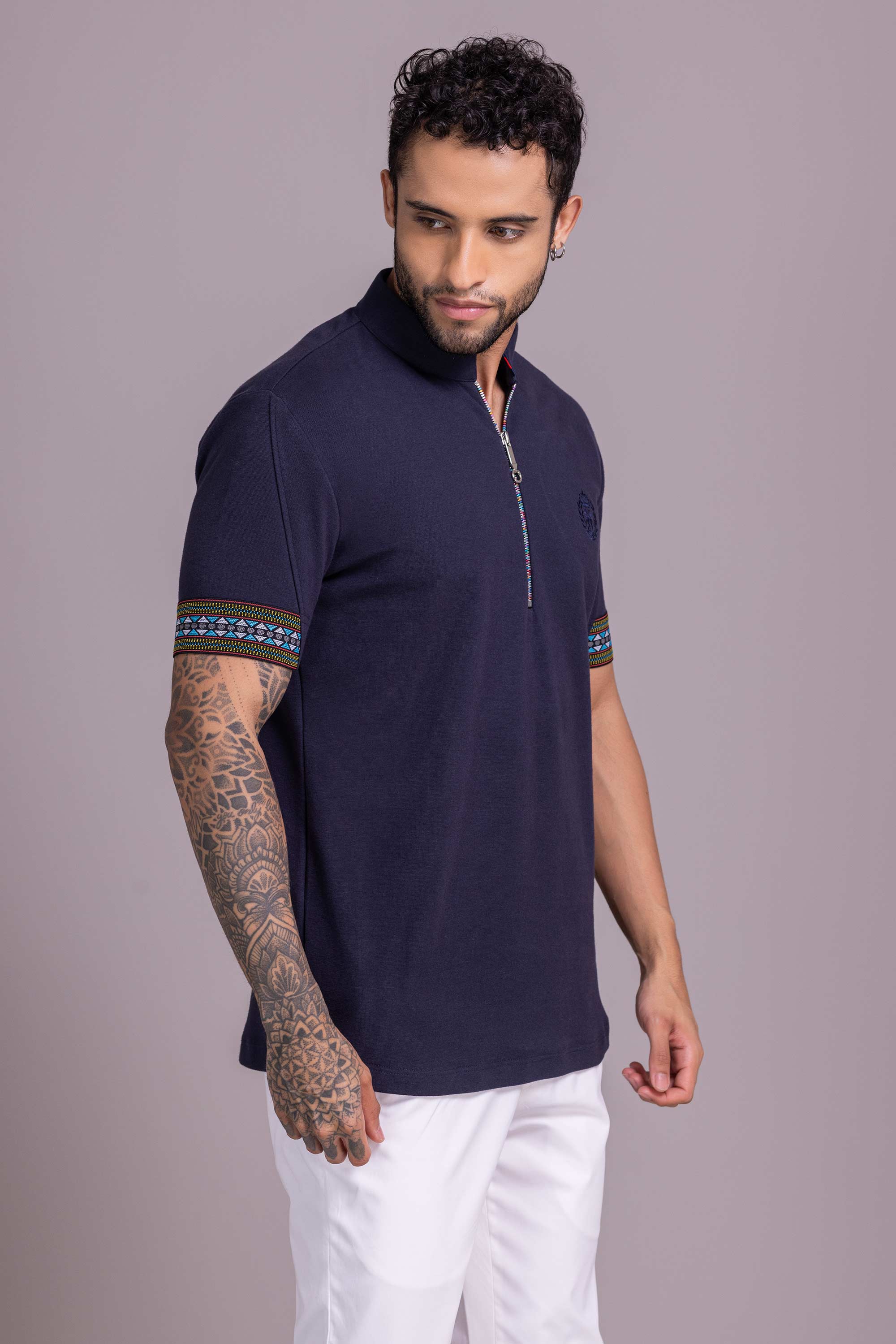 Navy Blue T- Shirt with Zipper
