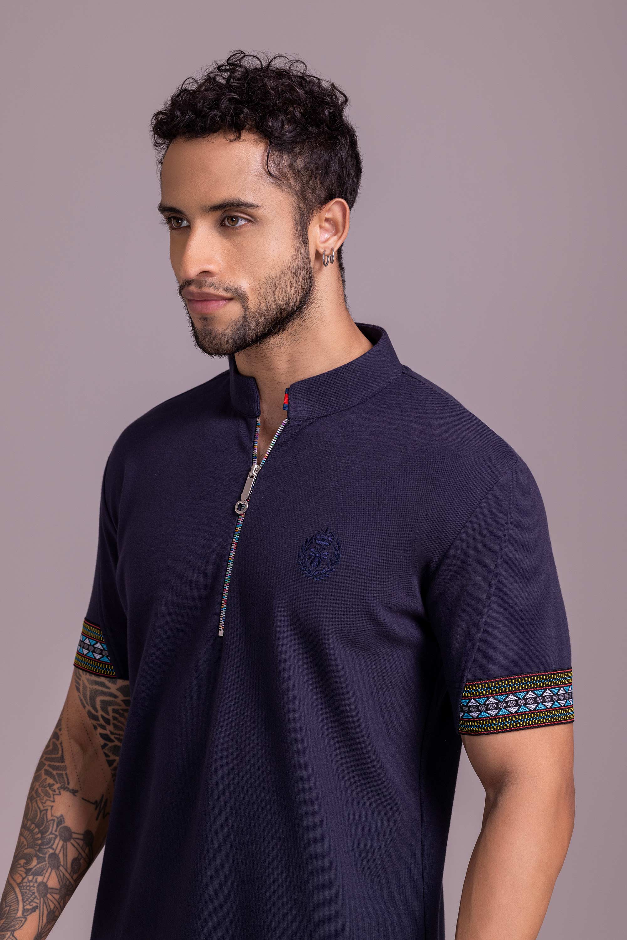 Navy Blue T- Shirt with Zipper