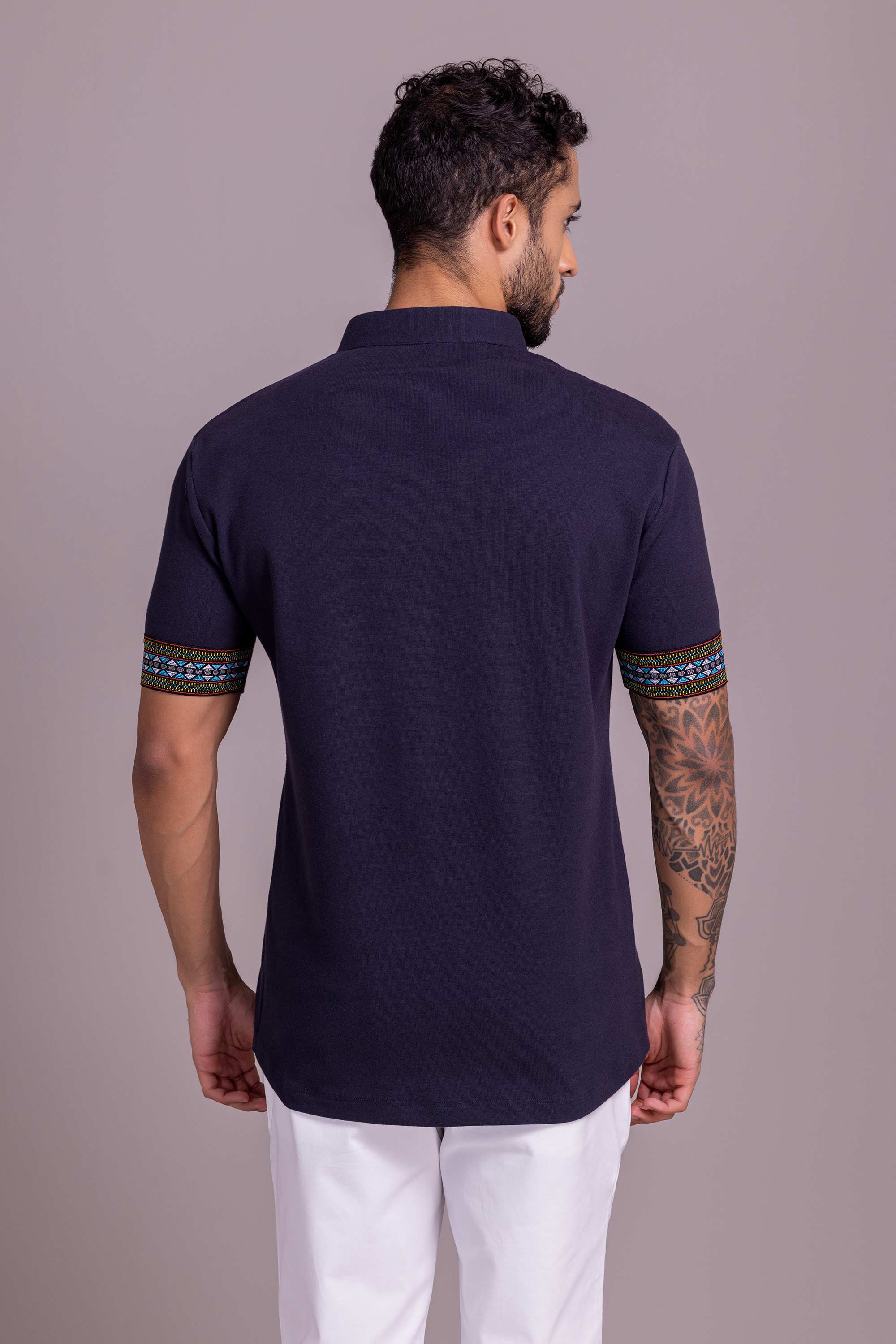 Navy Blue T- Shirt with Zipper