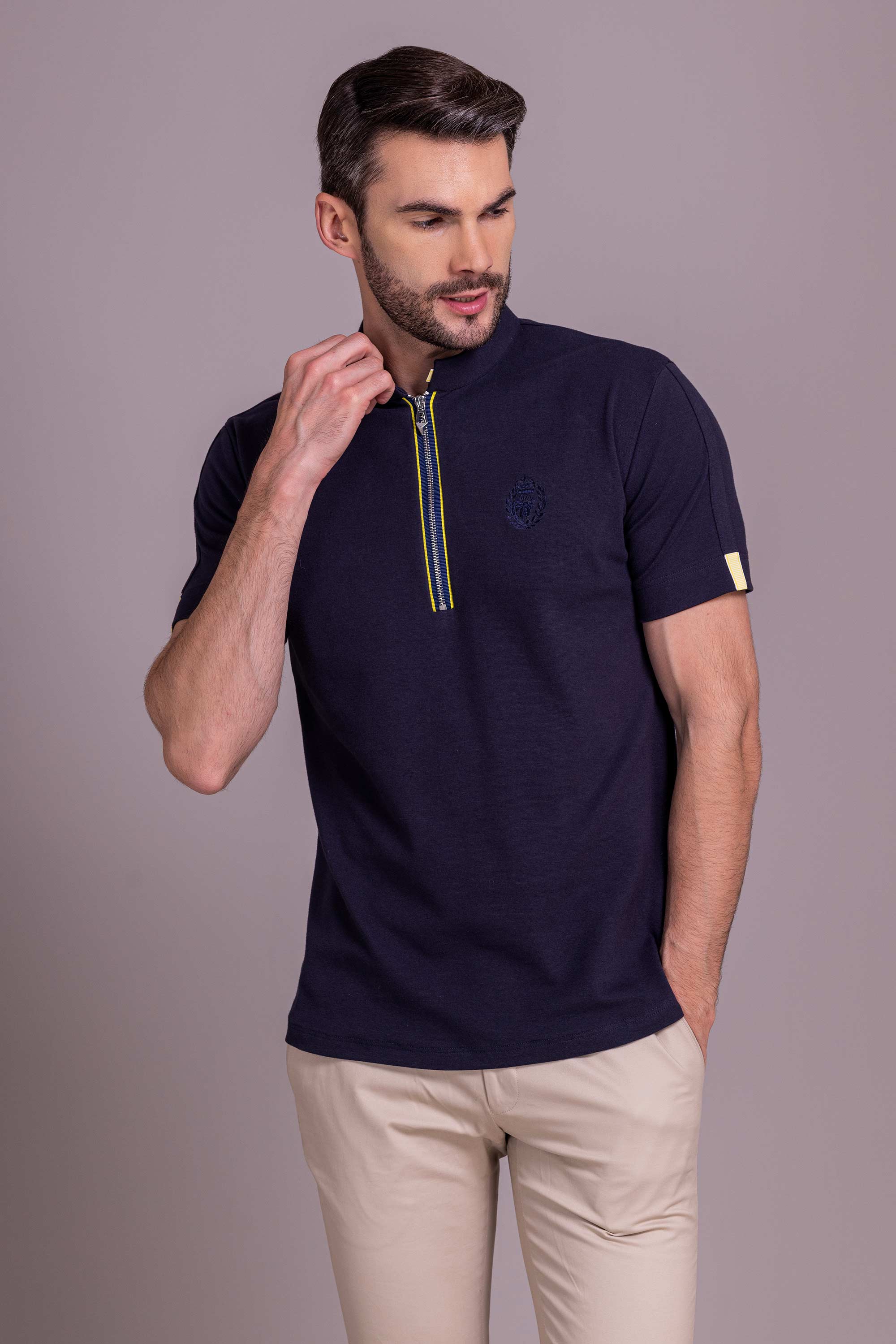Navy Blue T- Shirt with Zipper