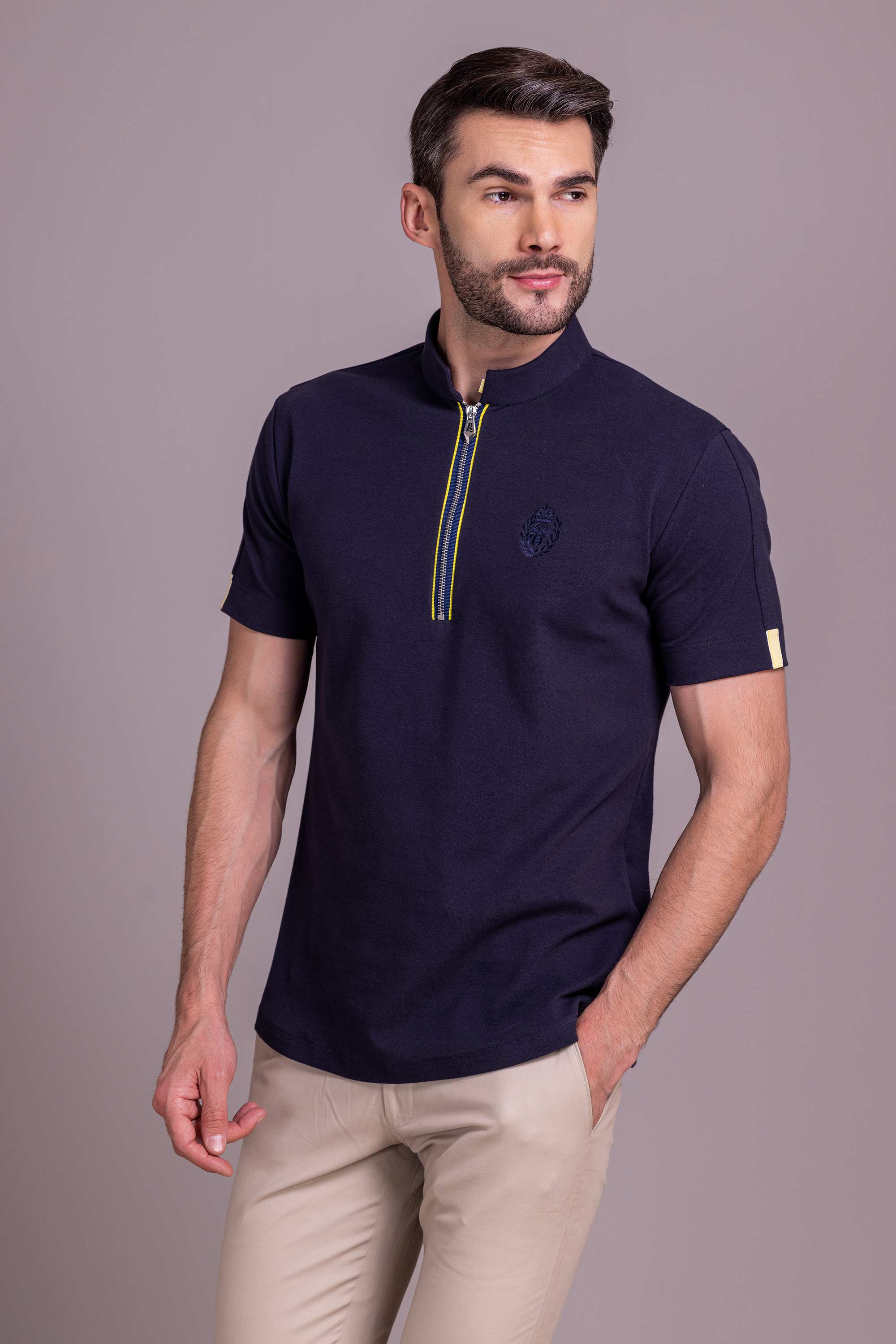 Navy Blue T- Shirt with Zipper
