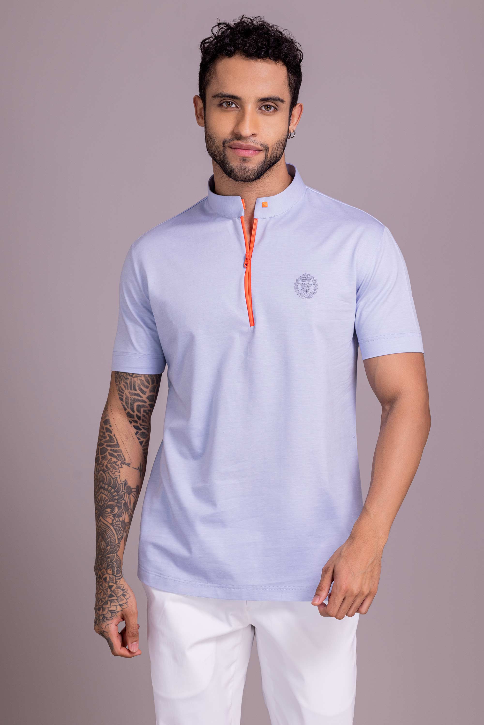 Powder Blue T- Shirt with Zipper