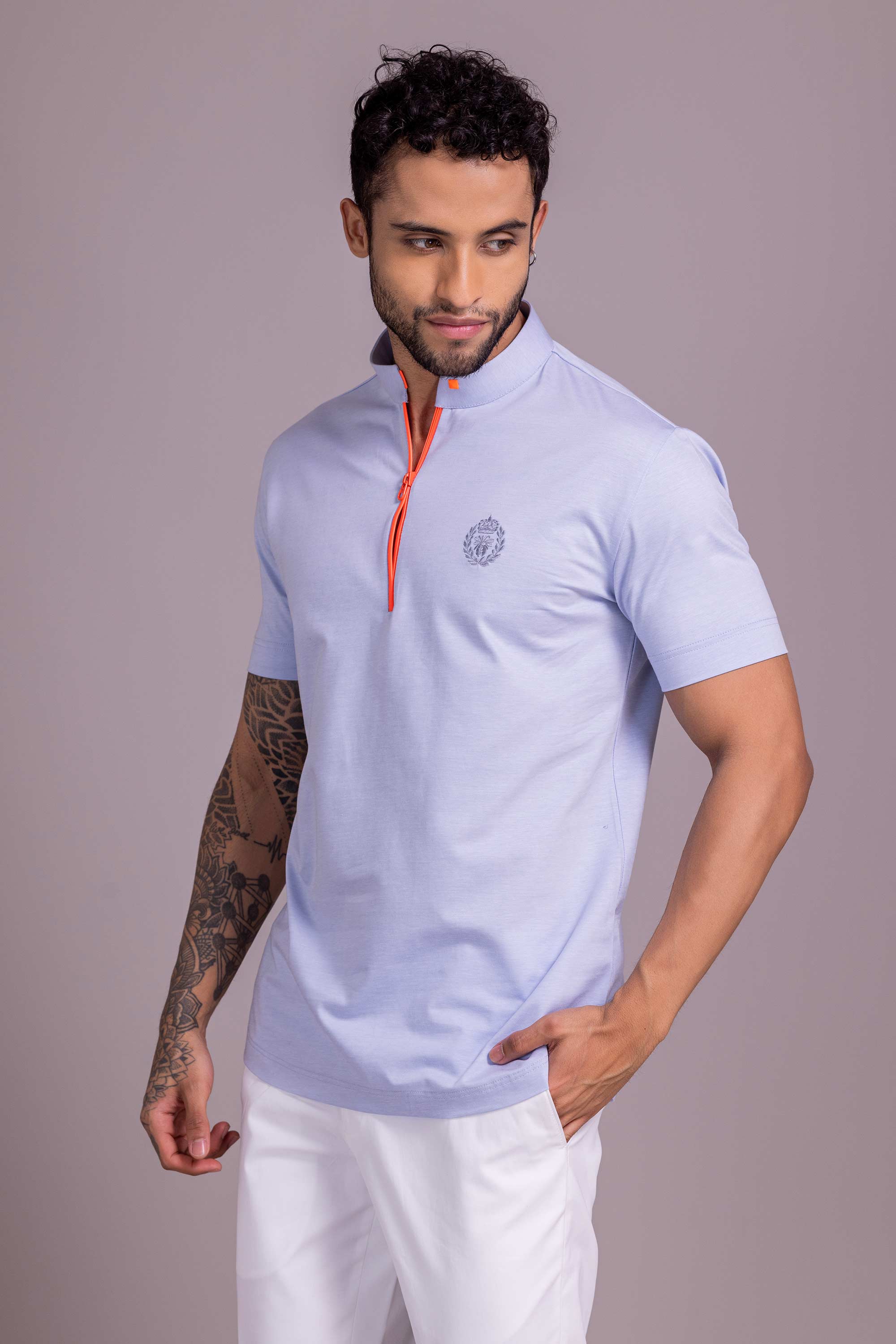 Powder Blue T- Shirt with Zipper
