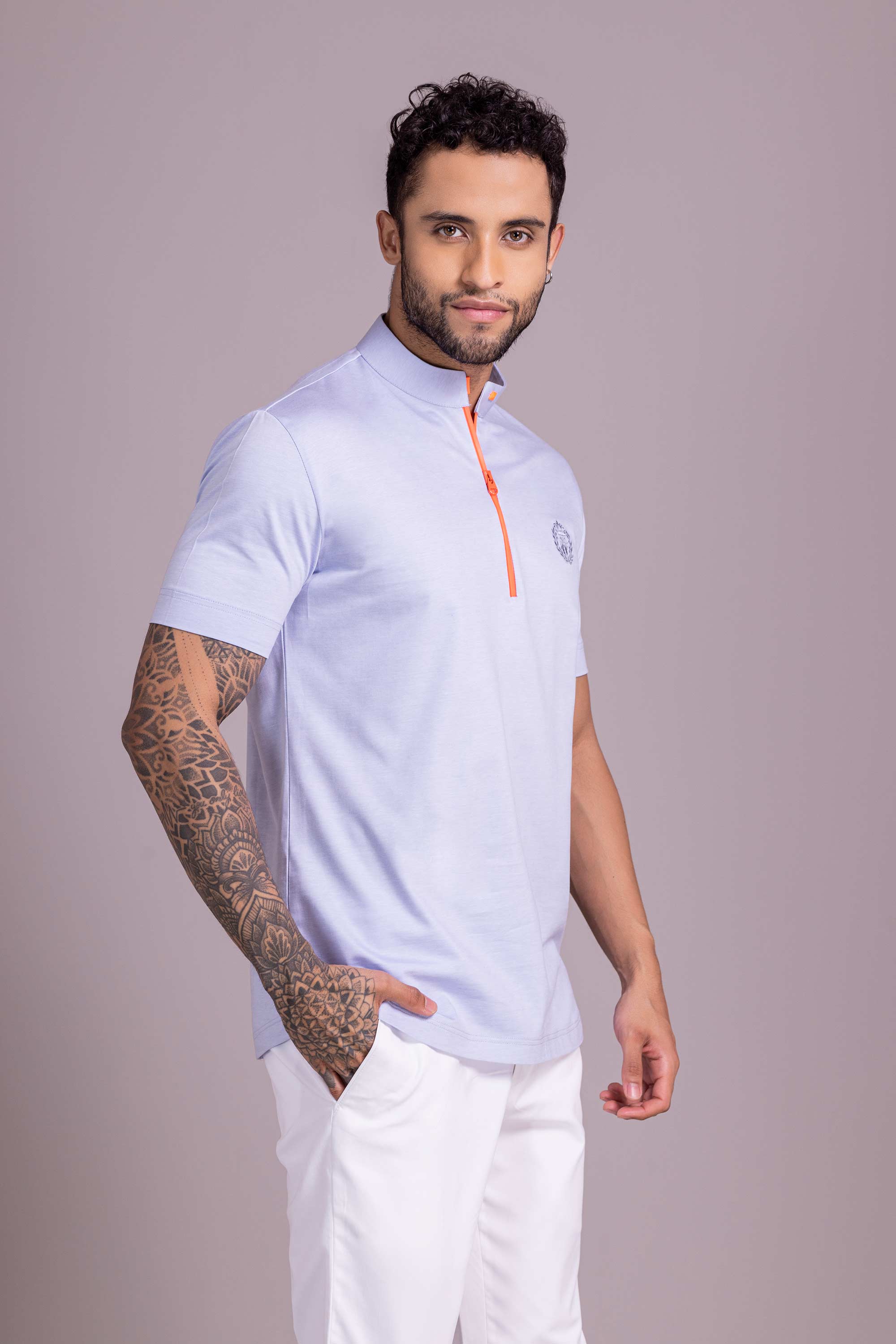 Powder Blue T- Shirt with Zipper