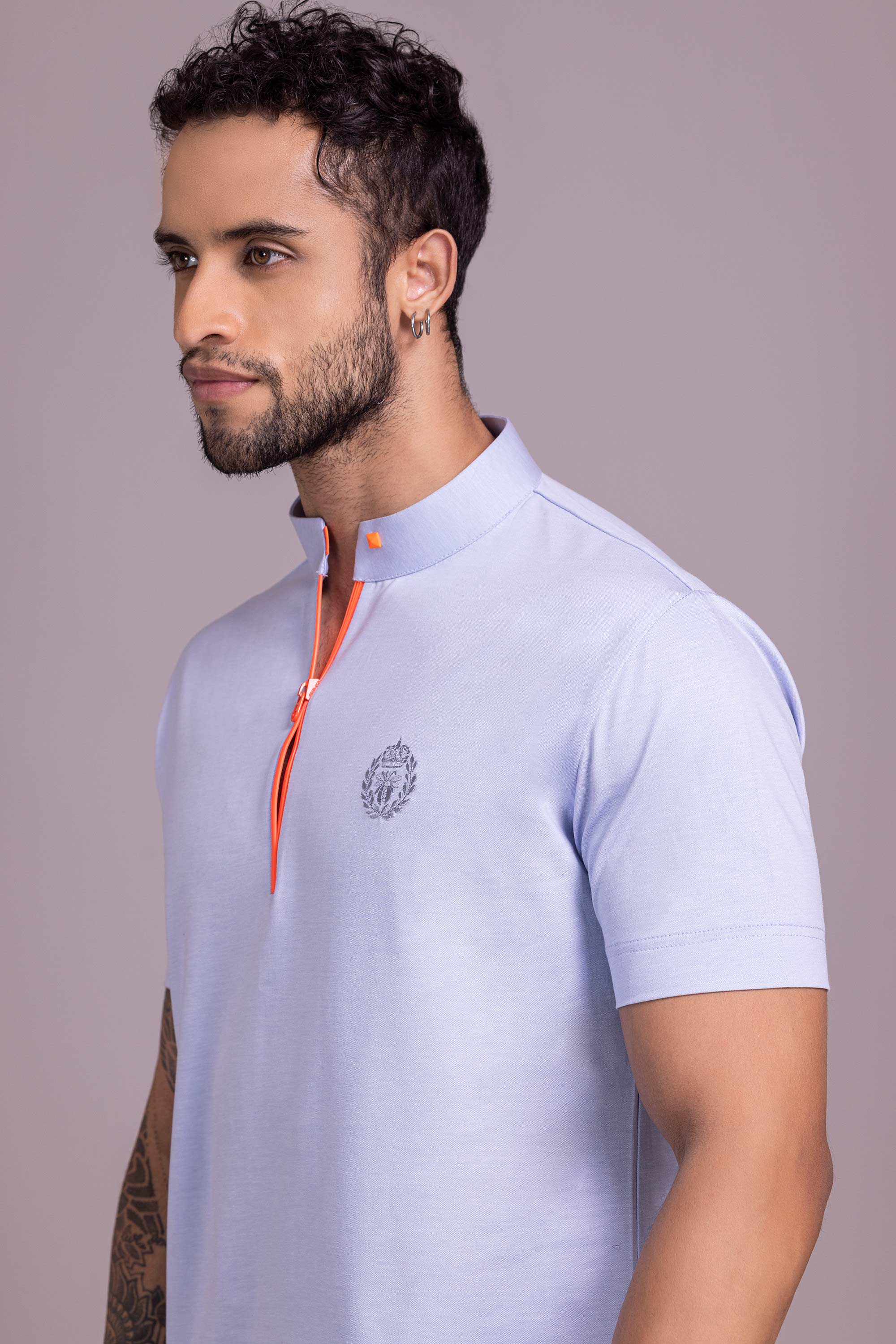 Powder Blue T- Shirt with Zipper