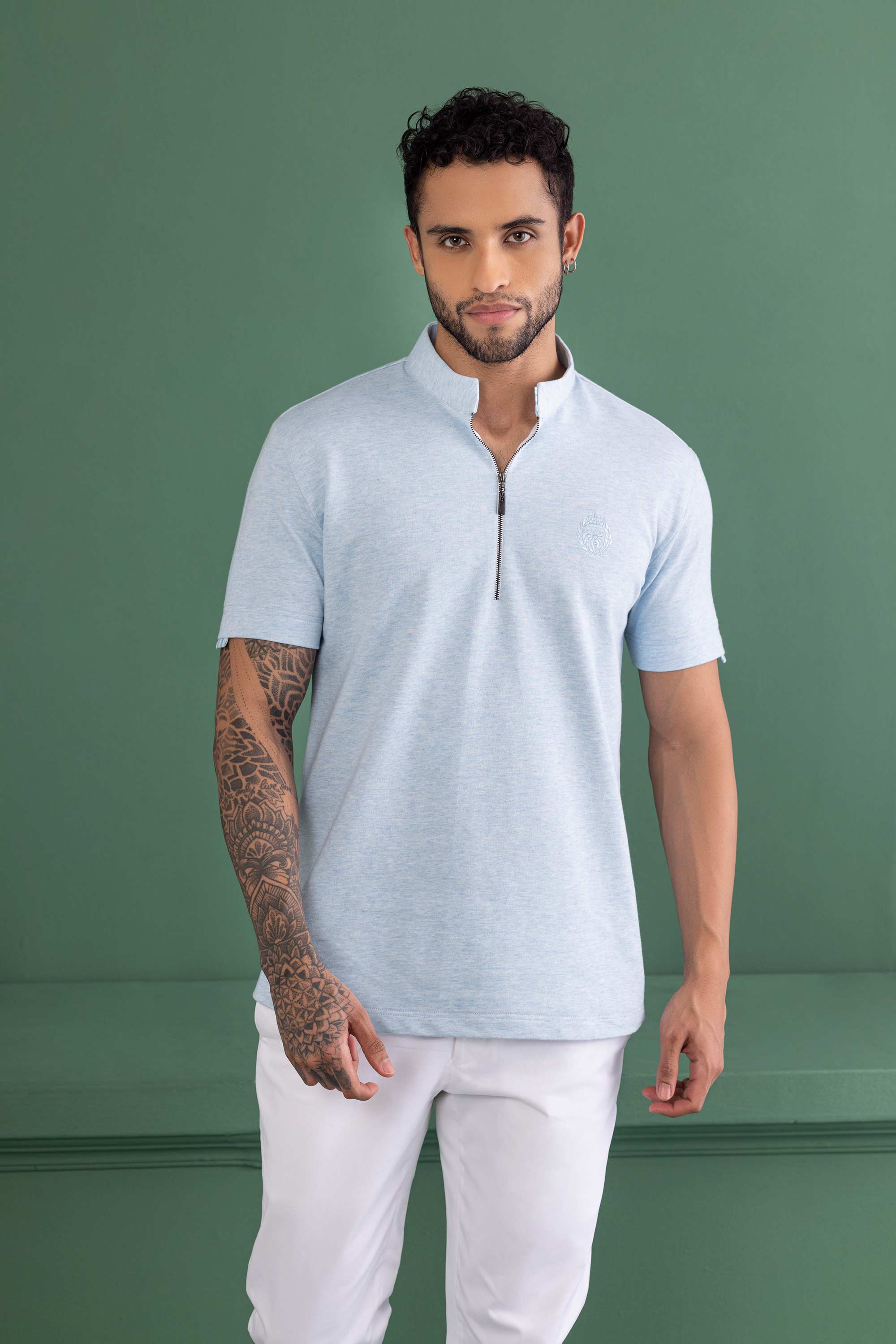 Sky Blue T- Shirt with Zipper