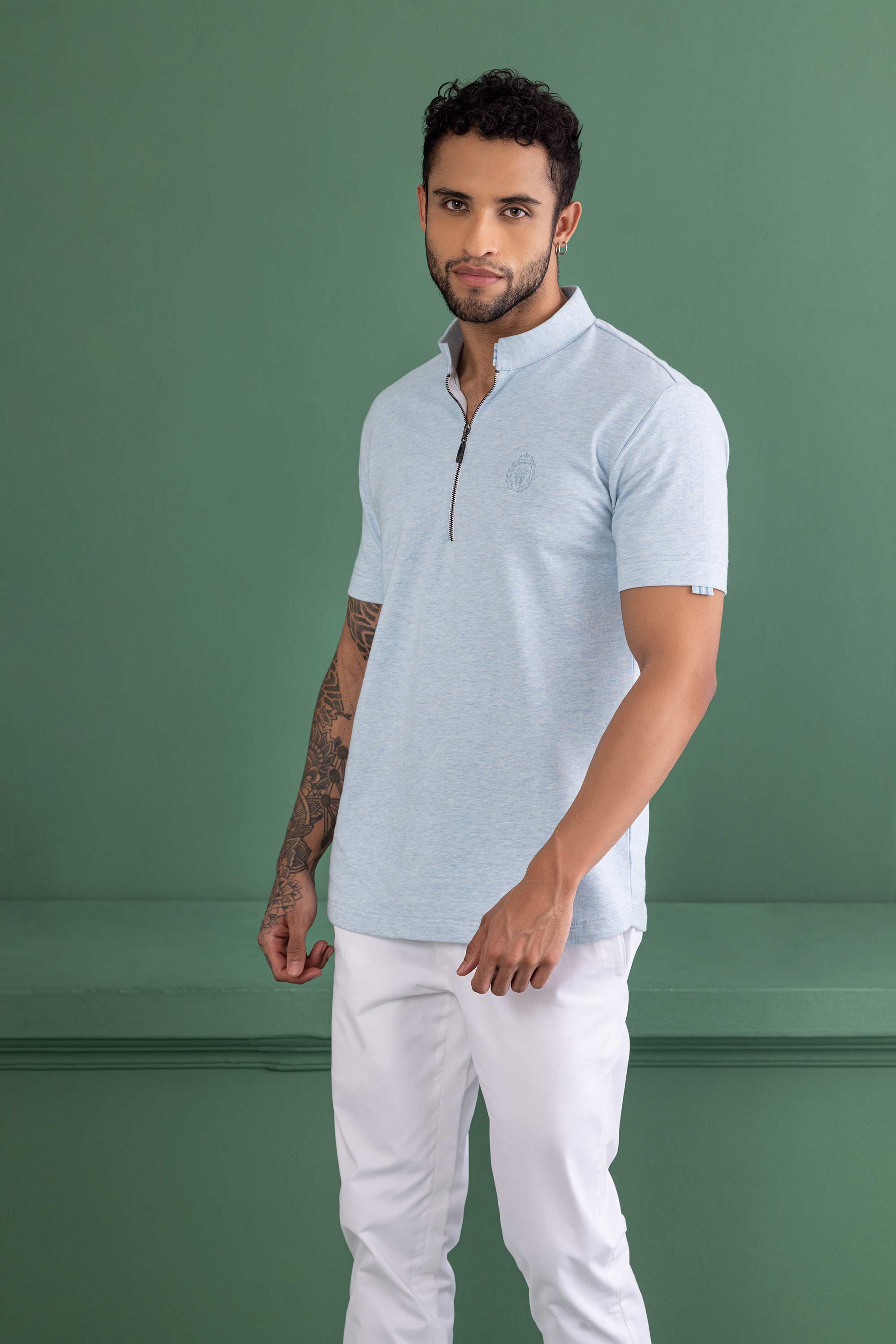 Sky Blue T- Shirt with Zipper