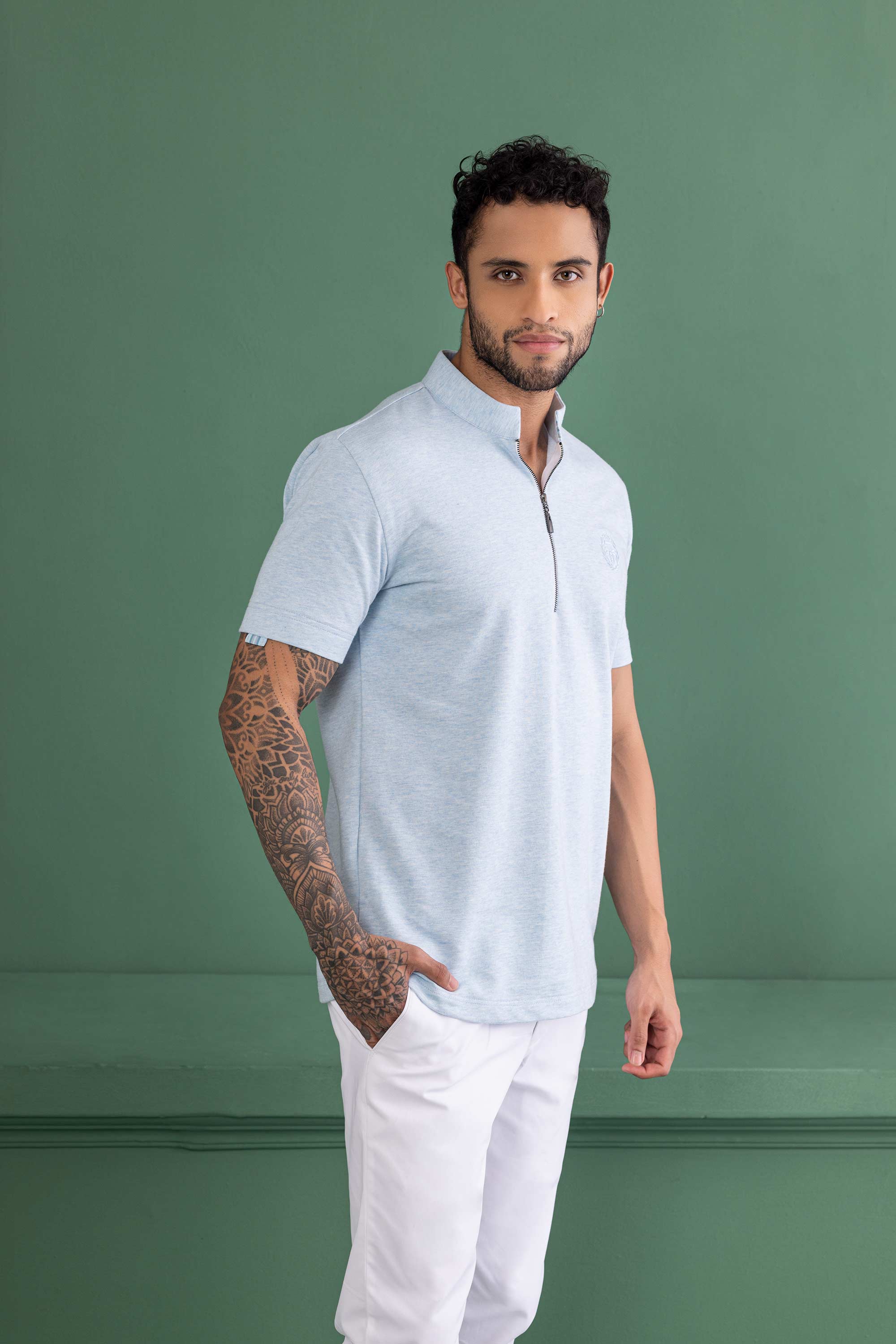 Sky Blue T- Shirt with Zipper