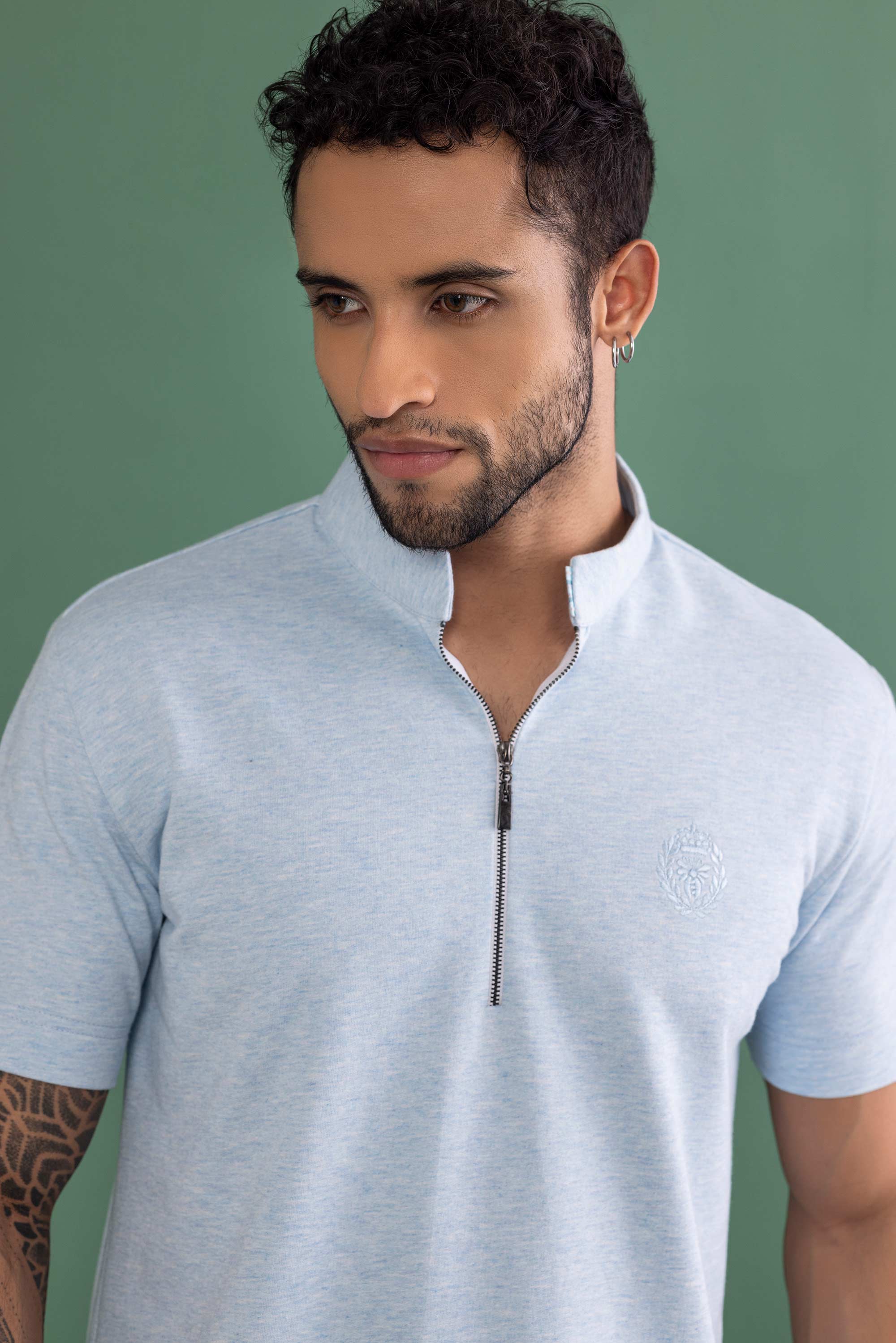 Sky Blue T- Shirt with Zipper