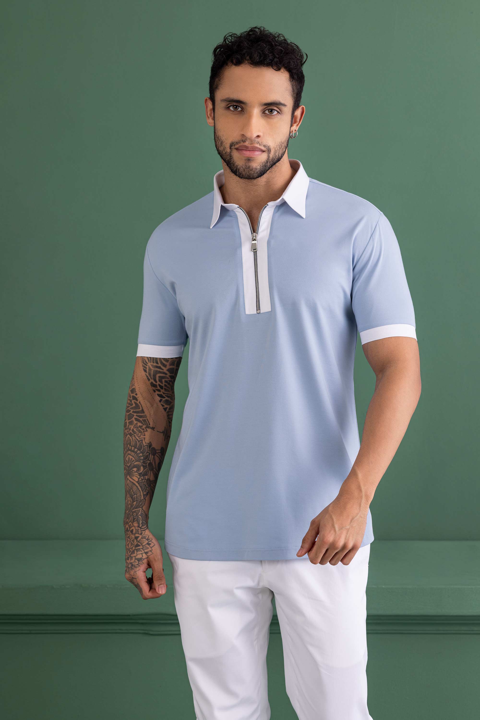 Sky Blue T- Shirt with Zipper