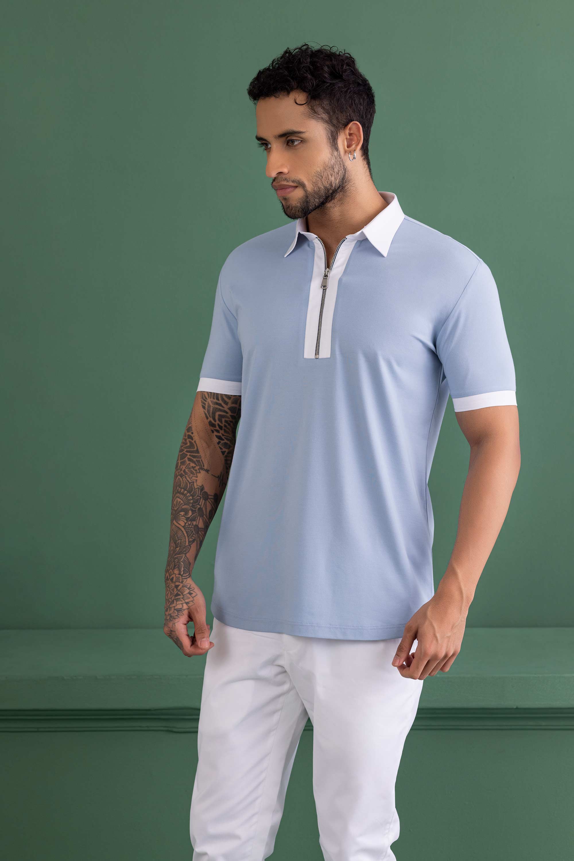 Sky Blue T- Shirt with Zipper