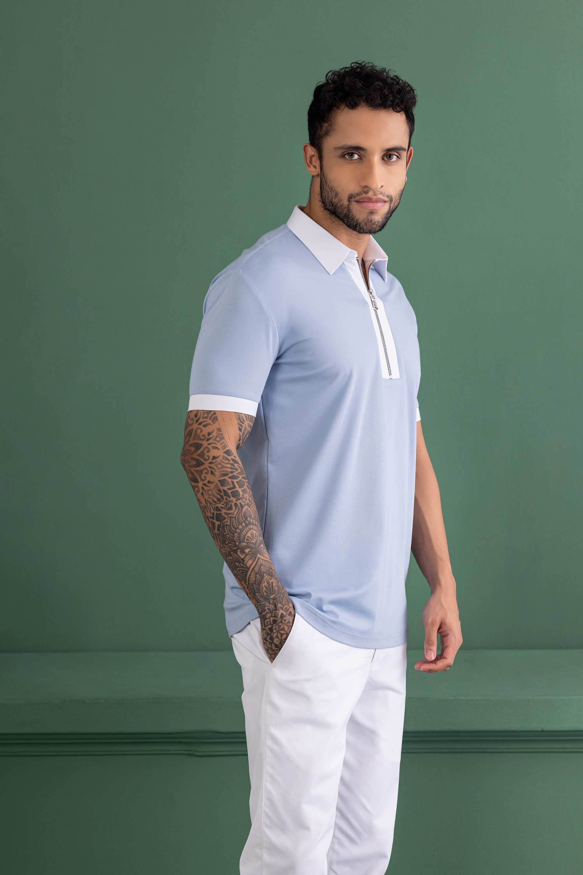Sky Blue T- Shirt with Zipper