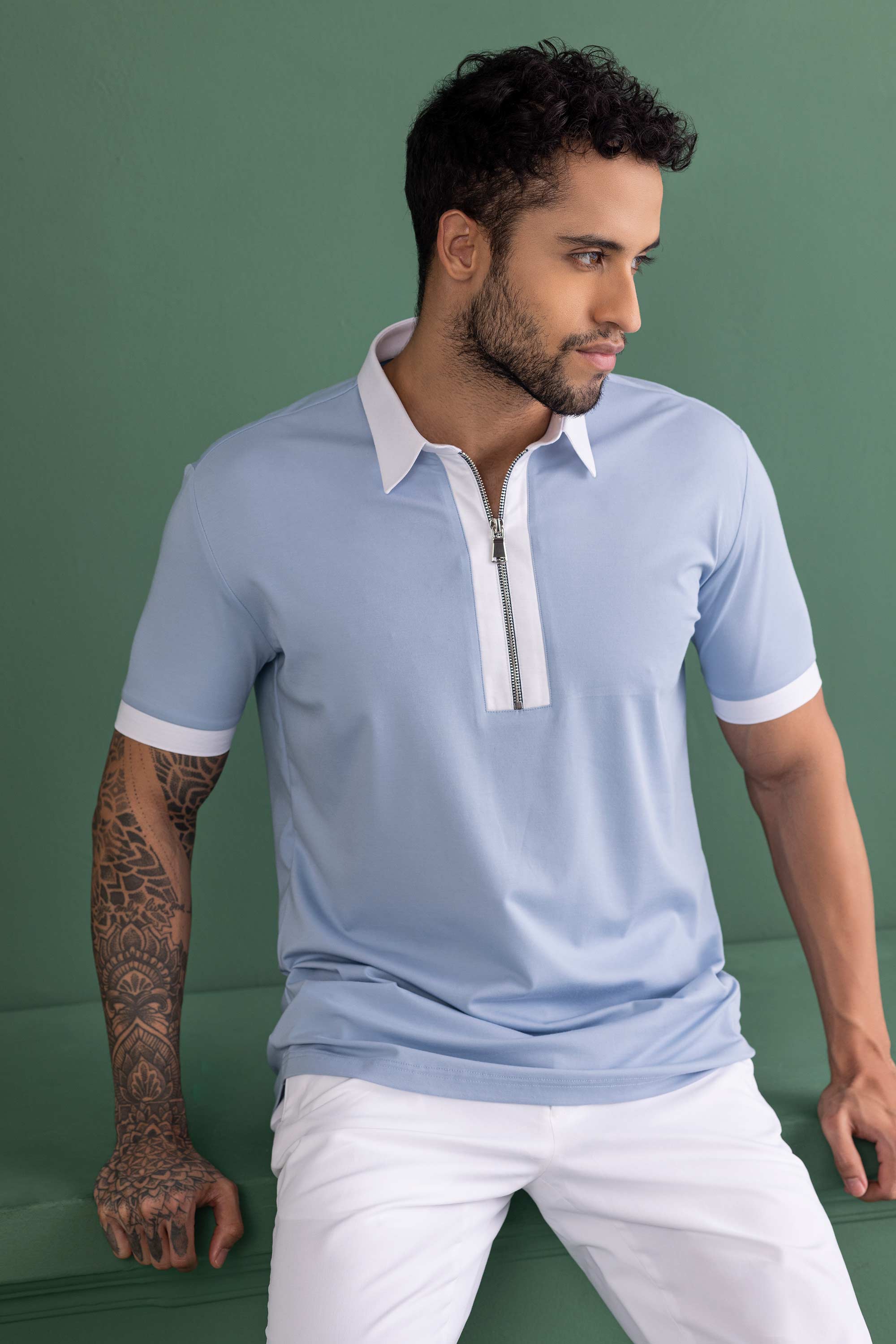 Sky Blue T- Shirt with Zipper