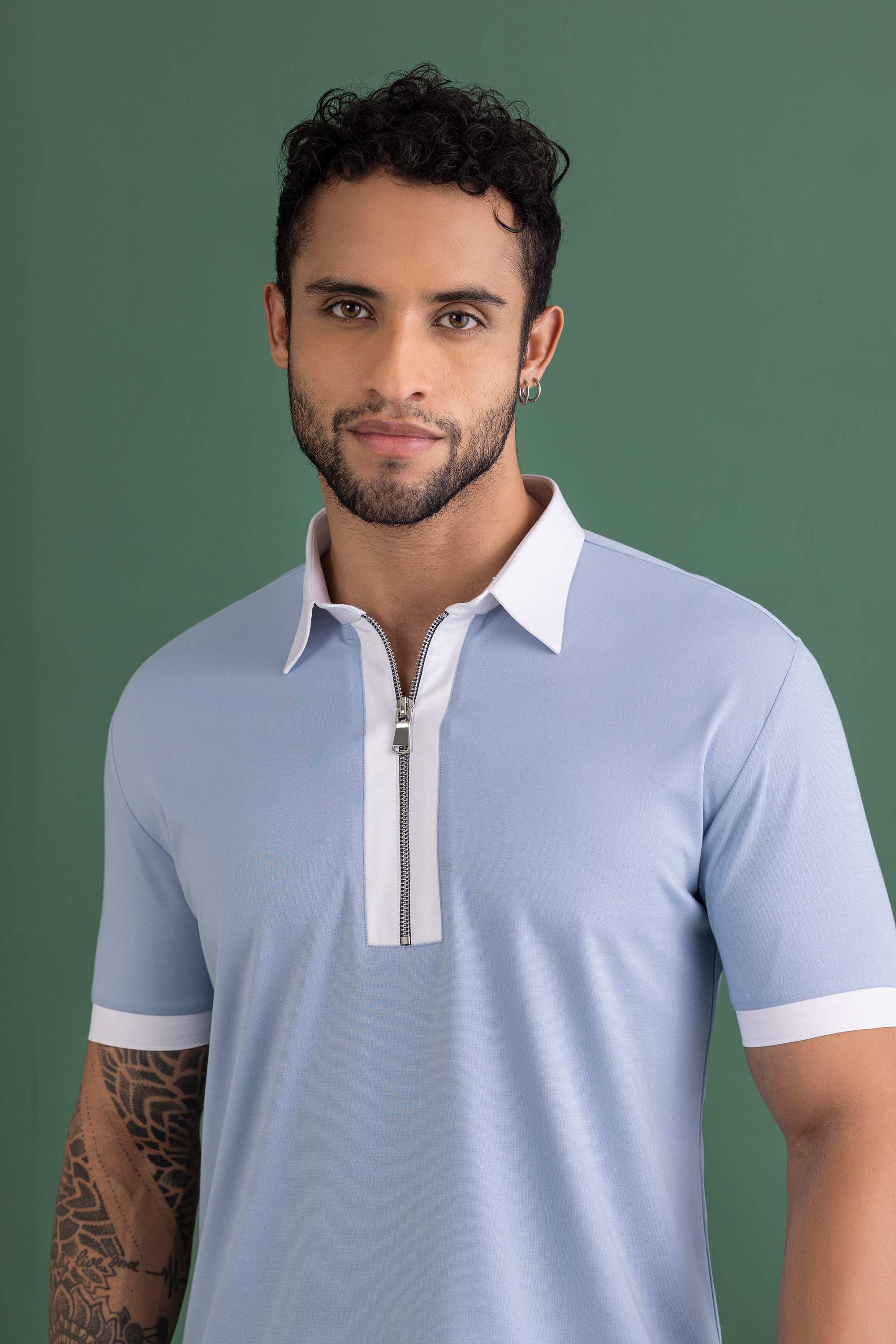 Sky Blue T- Shirt with Zipper