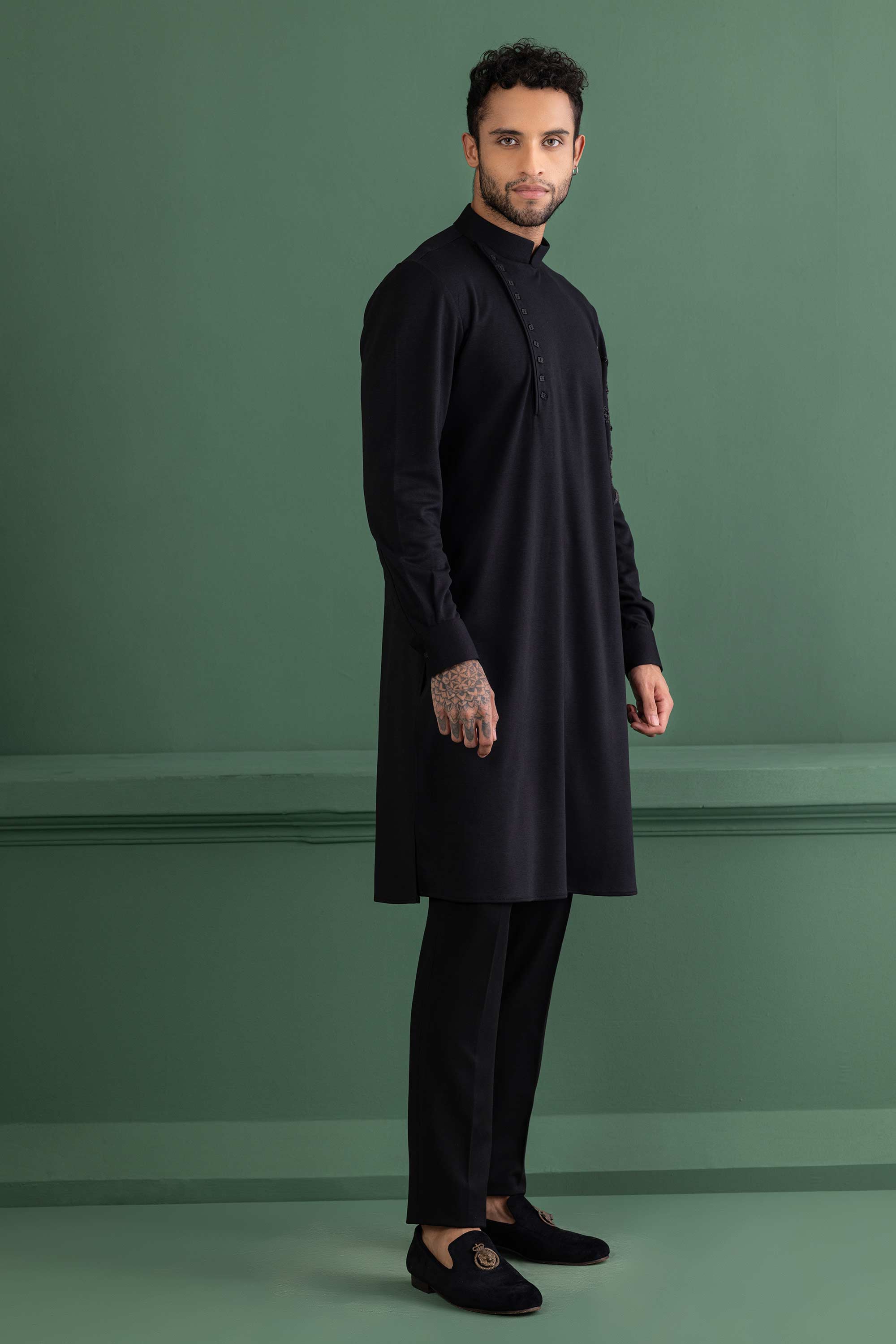 Black knit embroidered kurta