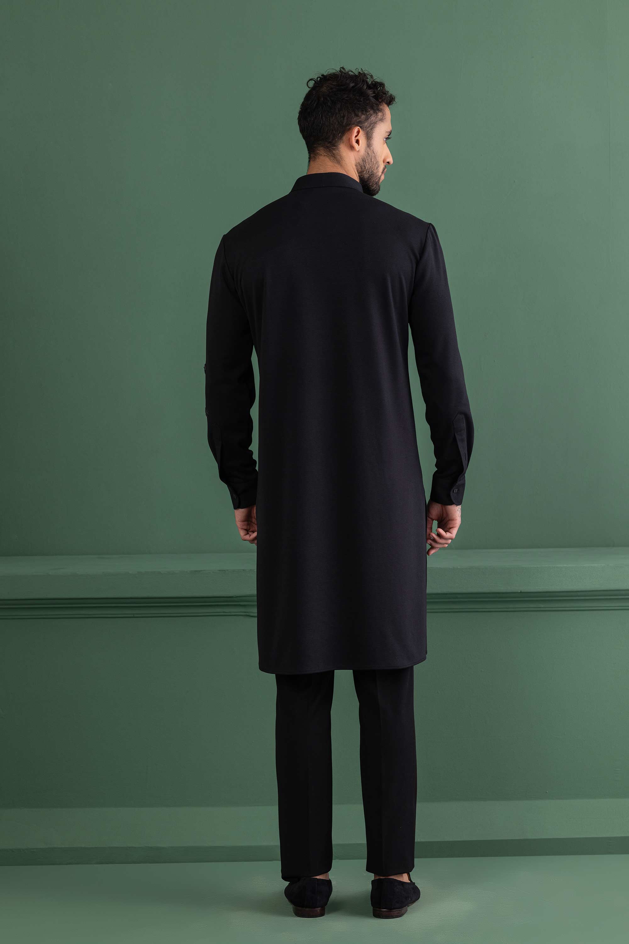 Black knit embroidered kurta