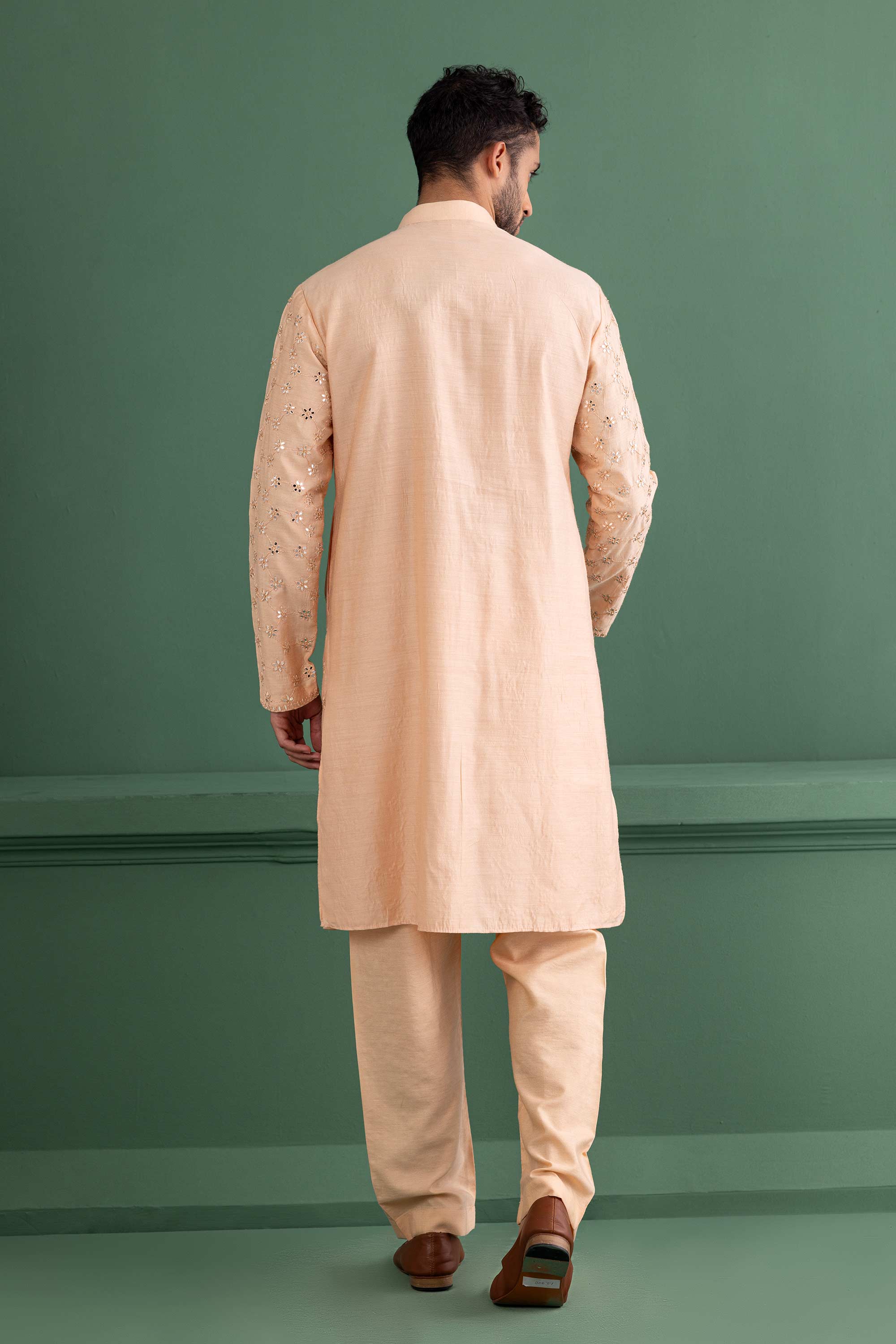 Peach mirror work kurta