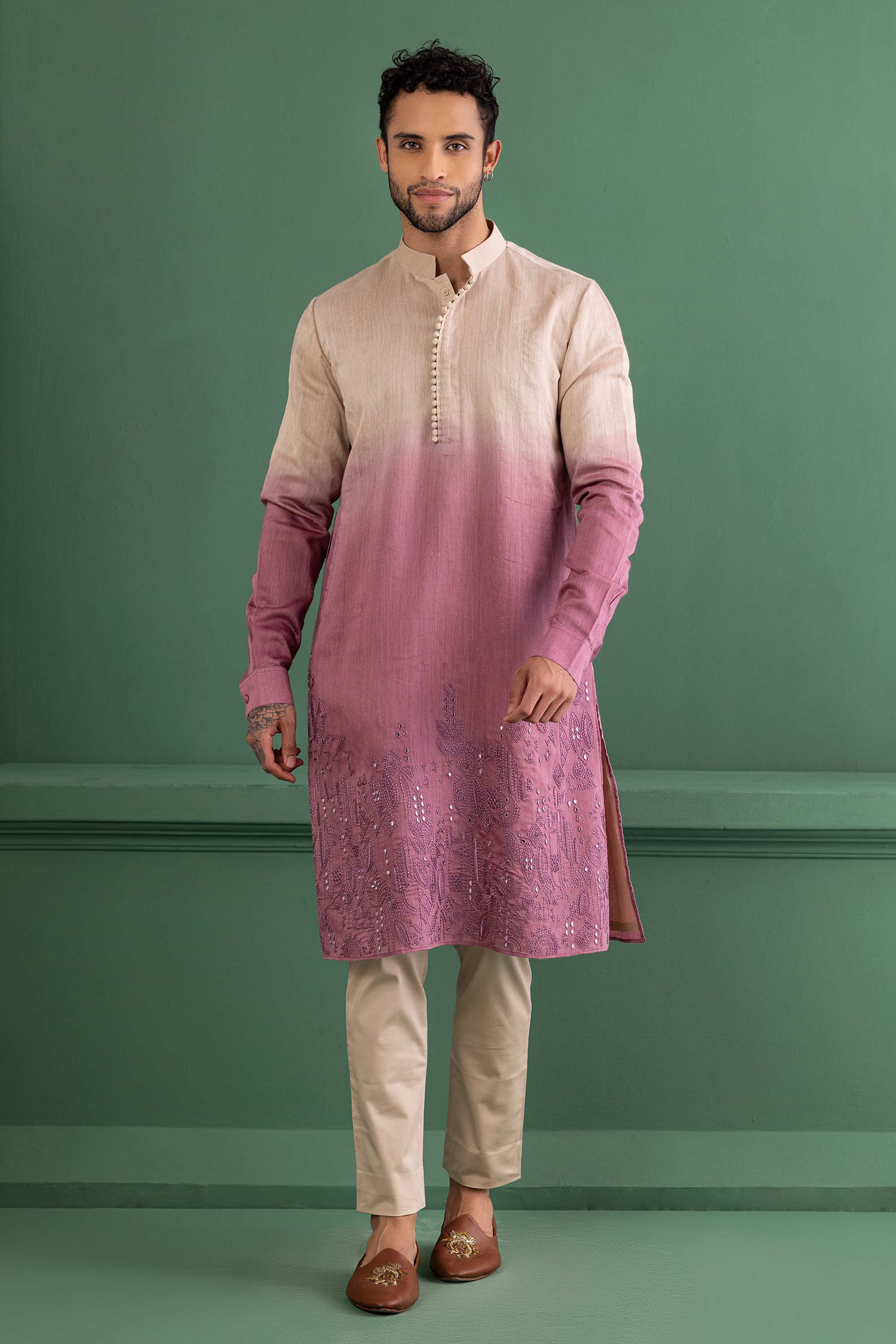 shaded mauve embroidered kurta