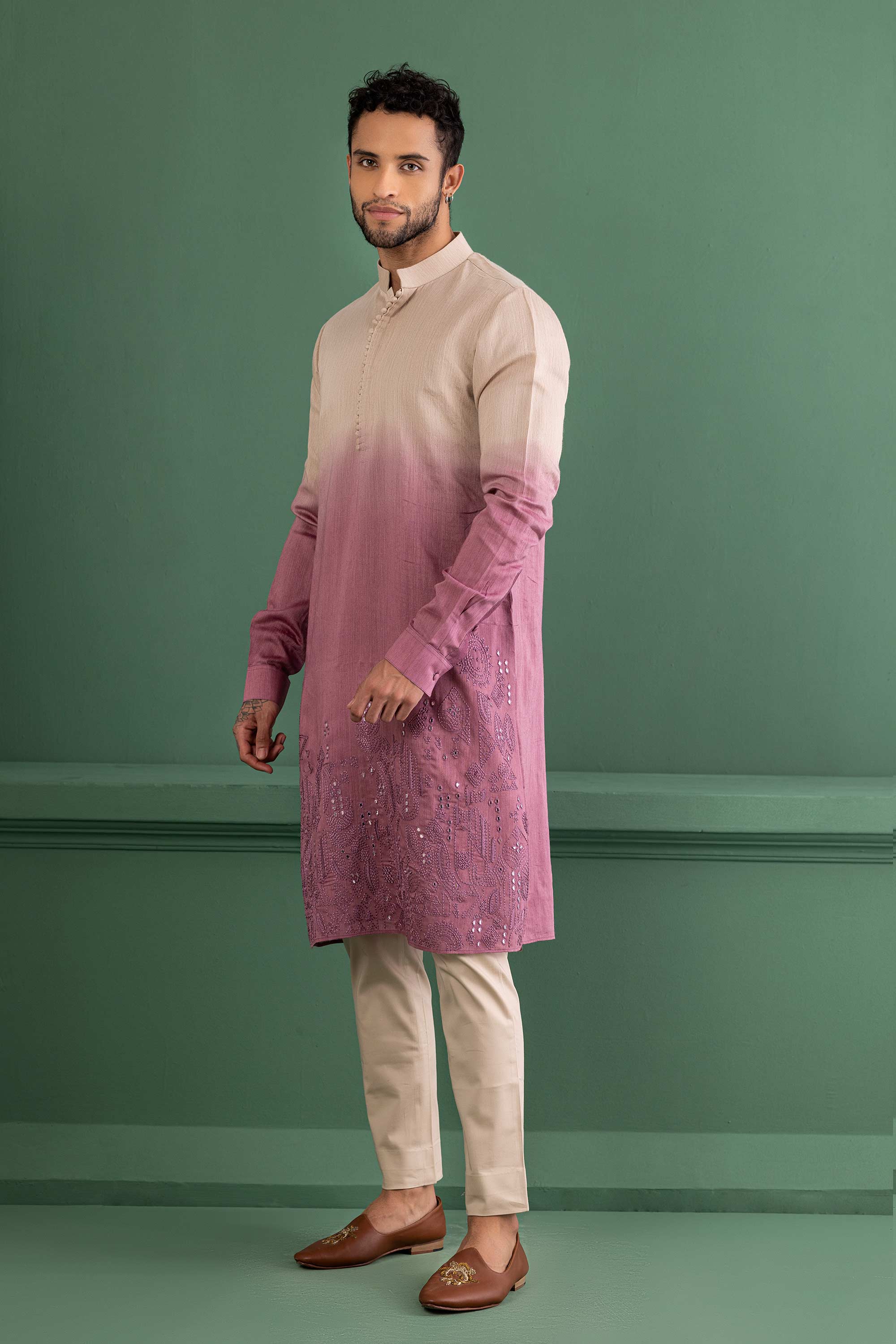 shaded mauve embroidered kurta