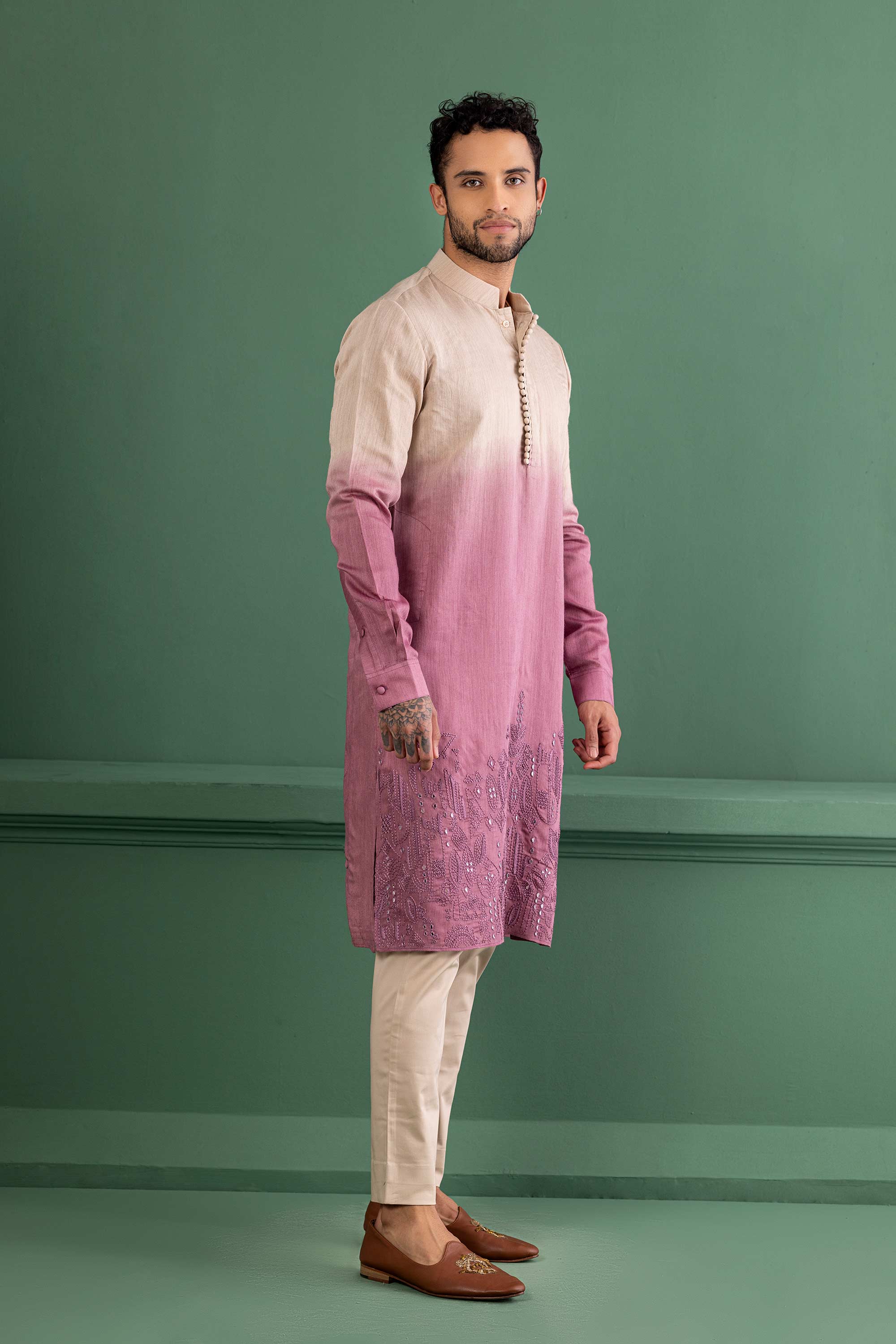 shaded mauve embroidered kurta