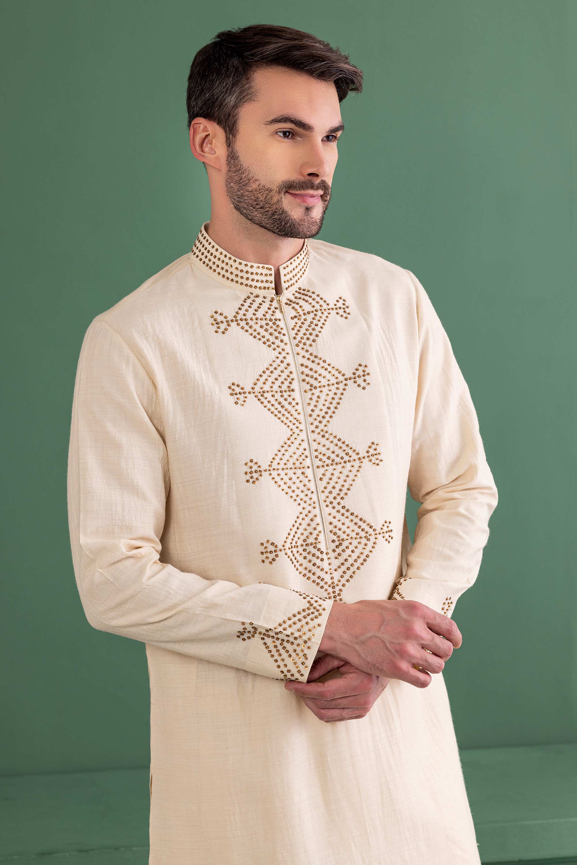 cream kurta with metal work