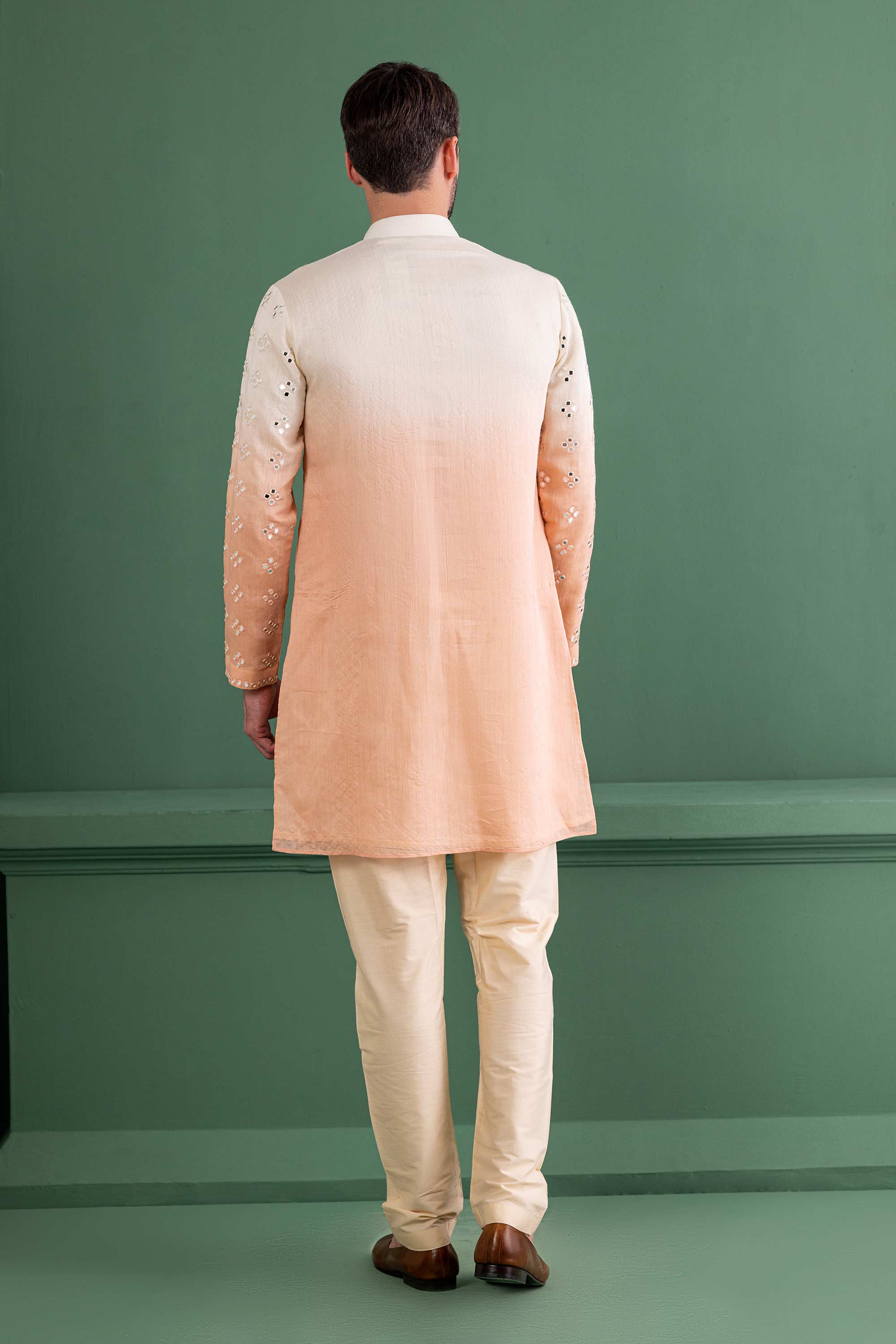 shaded peach mirror work kurta
