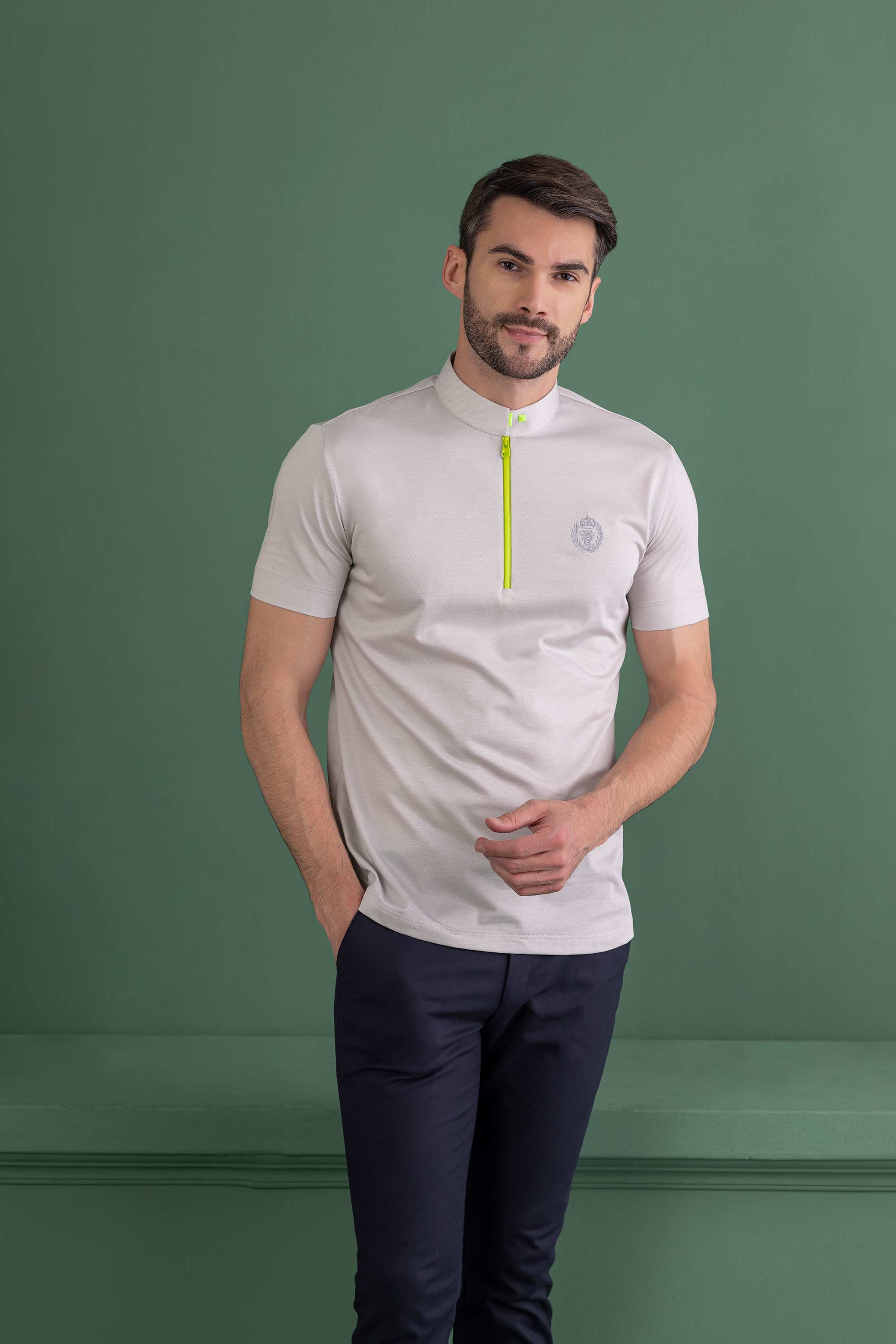 Light Grey T- Shirt with Zipper