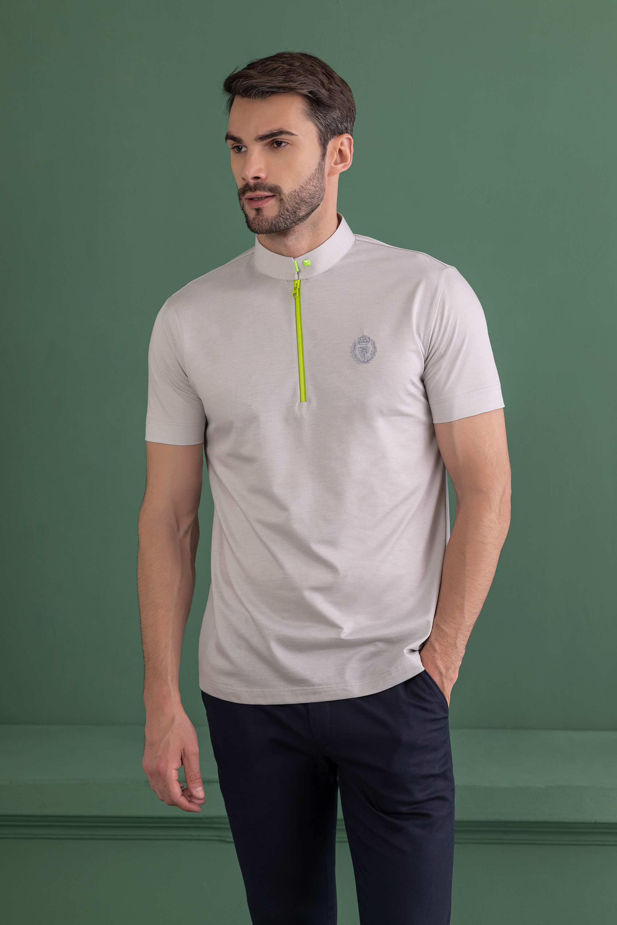 Light Grey T- Shirt with Zipper