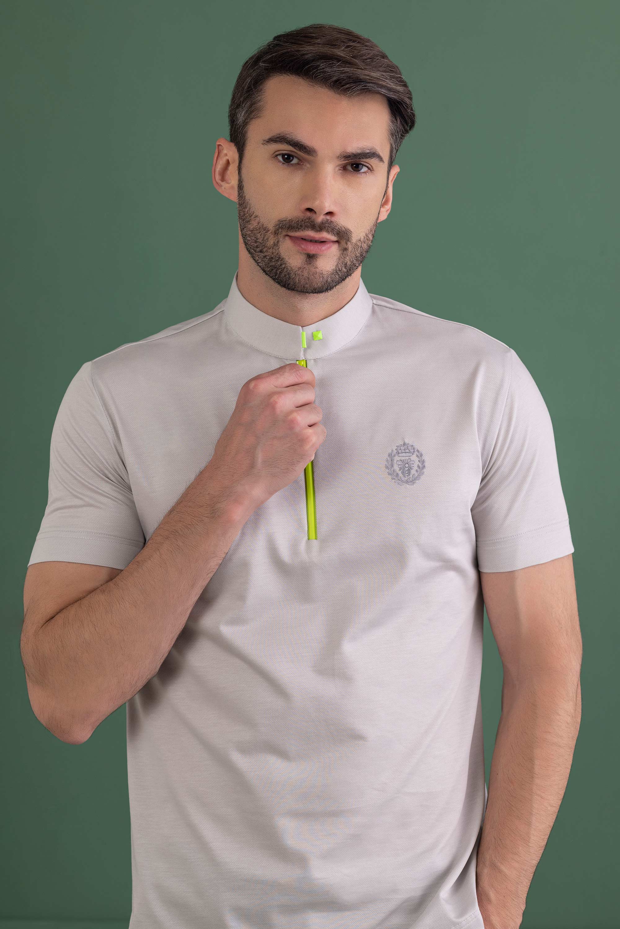 Light Grey T- Shirt with Zipper